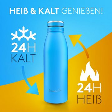 Vezato Trinkflasche Trinkflasche Edelstahl - BPA-freie Isolierflasche 500 ml, Edelstahl Tragegurt