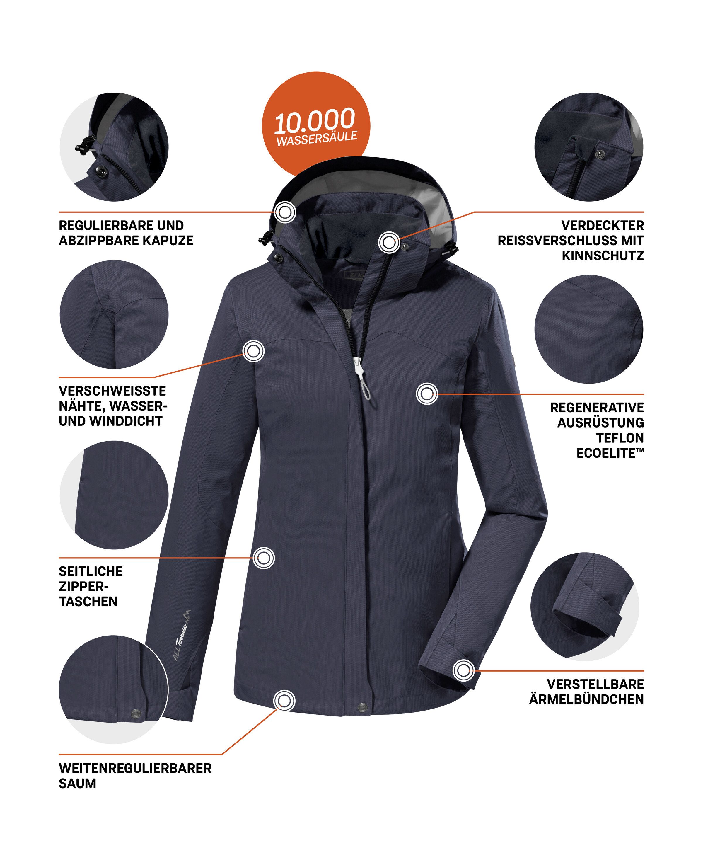Killtec Funktionsjacke KOS 133 WMN JCKT Wasser- und winddichte Damenjacke mit abnehmbarer Kapuze – Bild 5 von 5