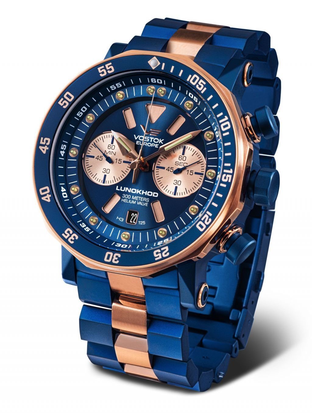 Vostok Europe Chronograph Lunokhod 2 Grand Chrono – 49 mm Edelstahlband, 620E631B, Robuste Herren-Armbanduhr