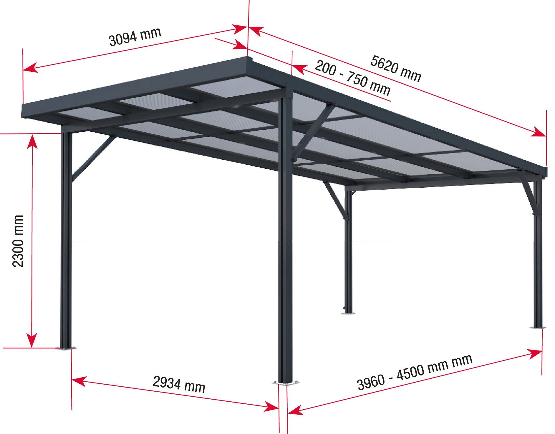 Einfahrtshöhe, Polycarbonat Einzelcarport GUTTA cm klar BxT: Dacheindeckung 200 anthrazit Premium, 309,4x562 cm,