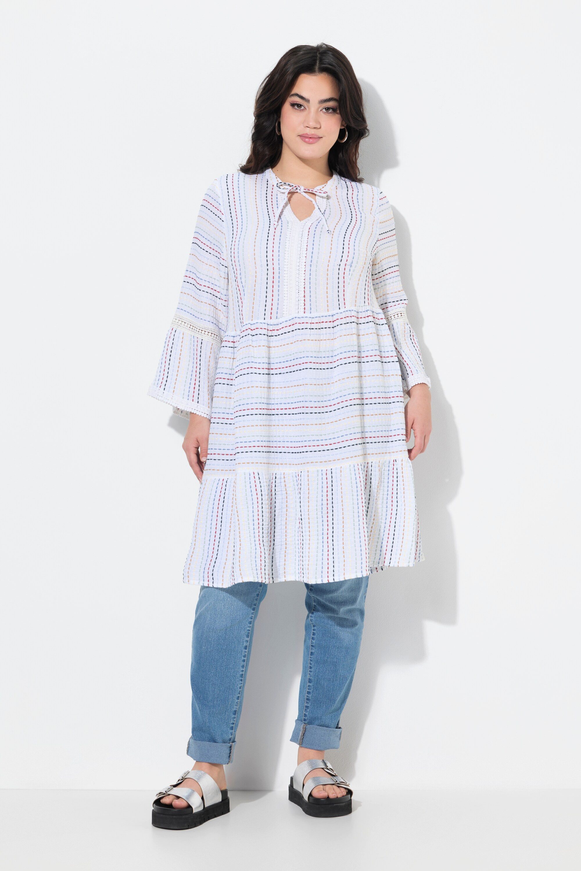 Angel of Style Tunika Tunika A-Linie Musselin Streifen Volants
