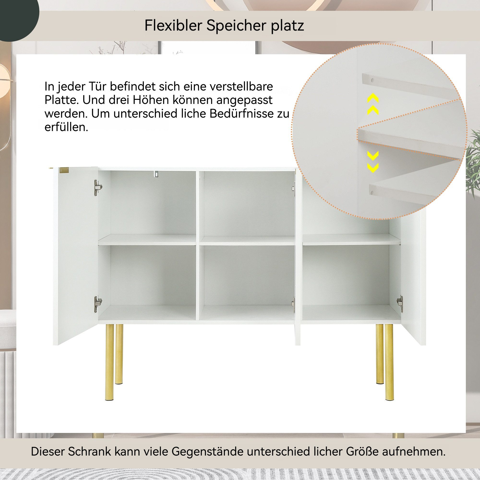 IDEASY Sideboard 120*42*93cm, Küchenschrank, Goldfarbene Kabinettfüße günstig online kaufen
