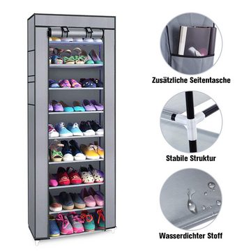 Loywe Stoffschrank Schuhregal mit 9 Ebenen (Set, 1 Stoffschrank) mit staubdichtem Überzug für 25-27 Paar Schuhe, 60 x 30 x 160 cm, Grau