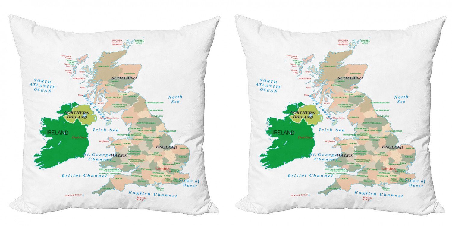 Kissenbezüge Modern Accent Doppelseitiger Digitaldruck, Abakuhaus (2 Stück), Irland Karte Ländernamen und Meere | Kissenbezüge