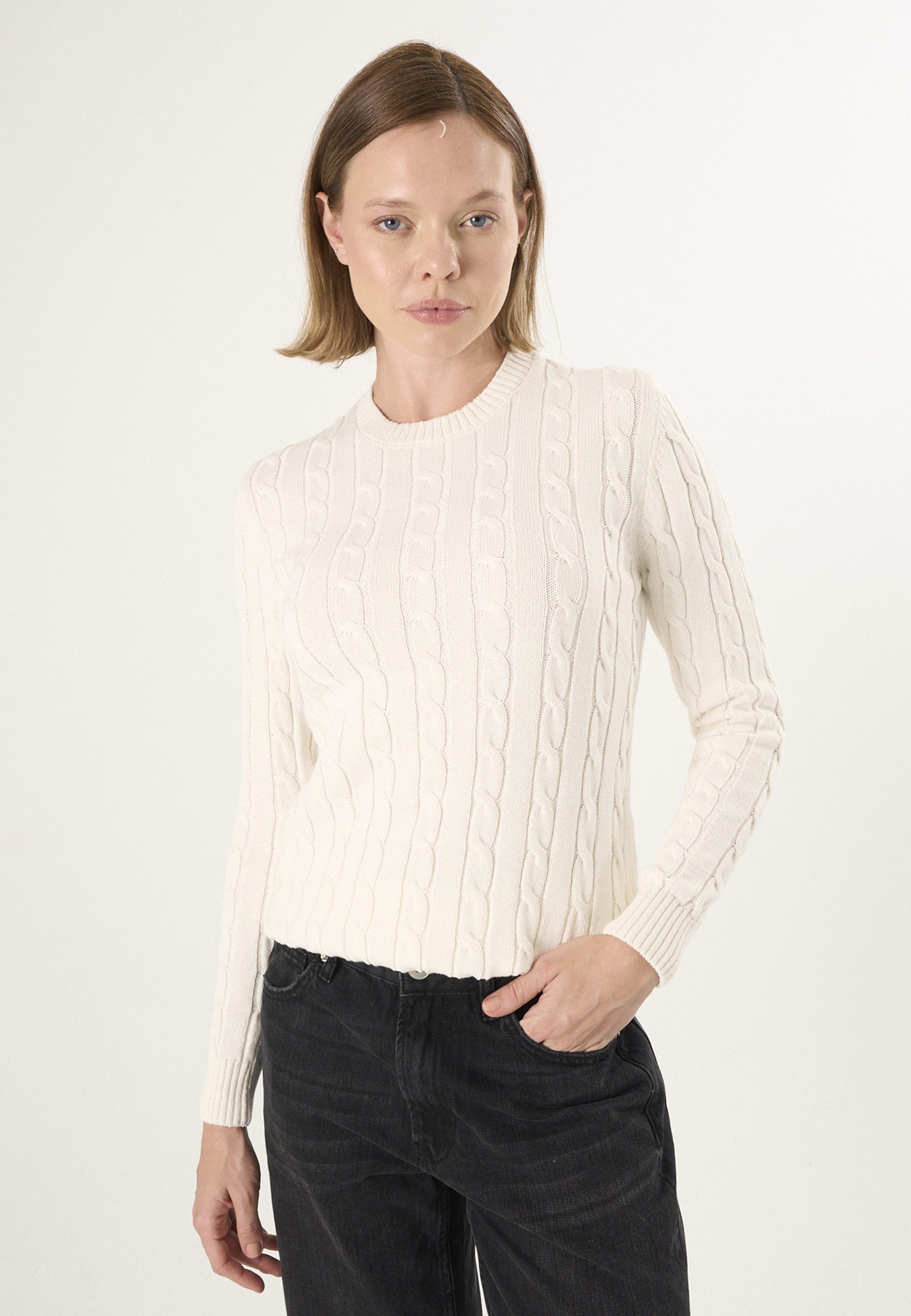 Felix Hardy V-Ausschnitt-Pullover Kabelstrick-Pullover mit V-Ausschnitt