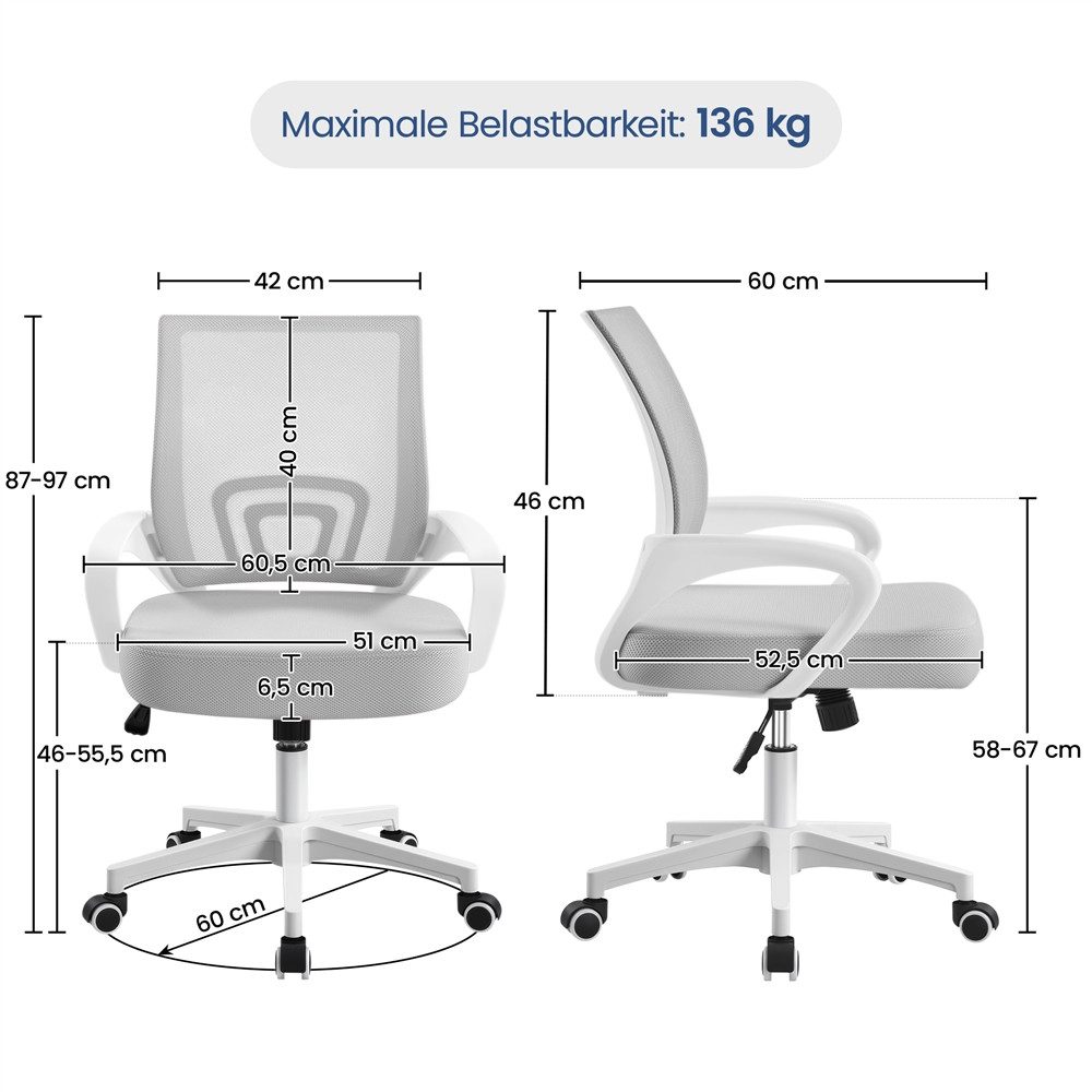 Yaheetech Bürostuhl Höhenverstellbarer Drehstuhl mit Schaukelfunktion, ergonomischer Schreibtischstuhl Arbeitsstuhl mit Netzrückenlehne – Bild 4 von 5