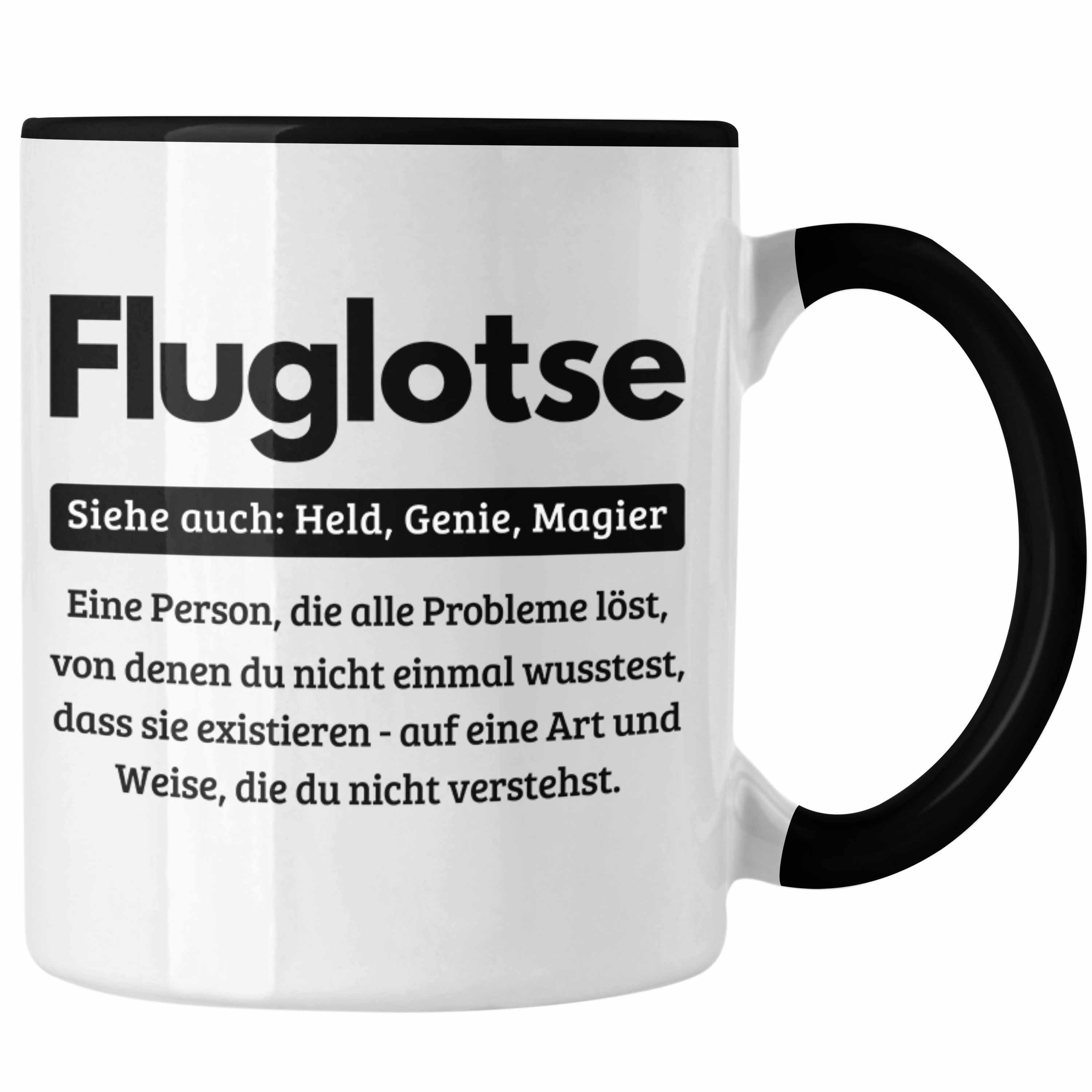 Trendation Tasse Fluglotse Tasse Geschenk Spruch für Fluglotsen Geschenkidee Kaffee-Bec Schwarz