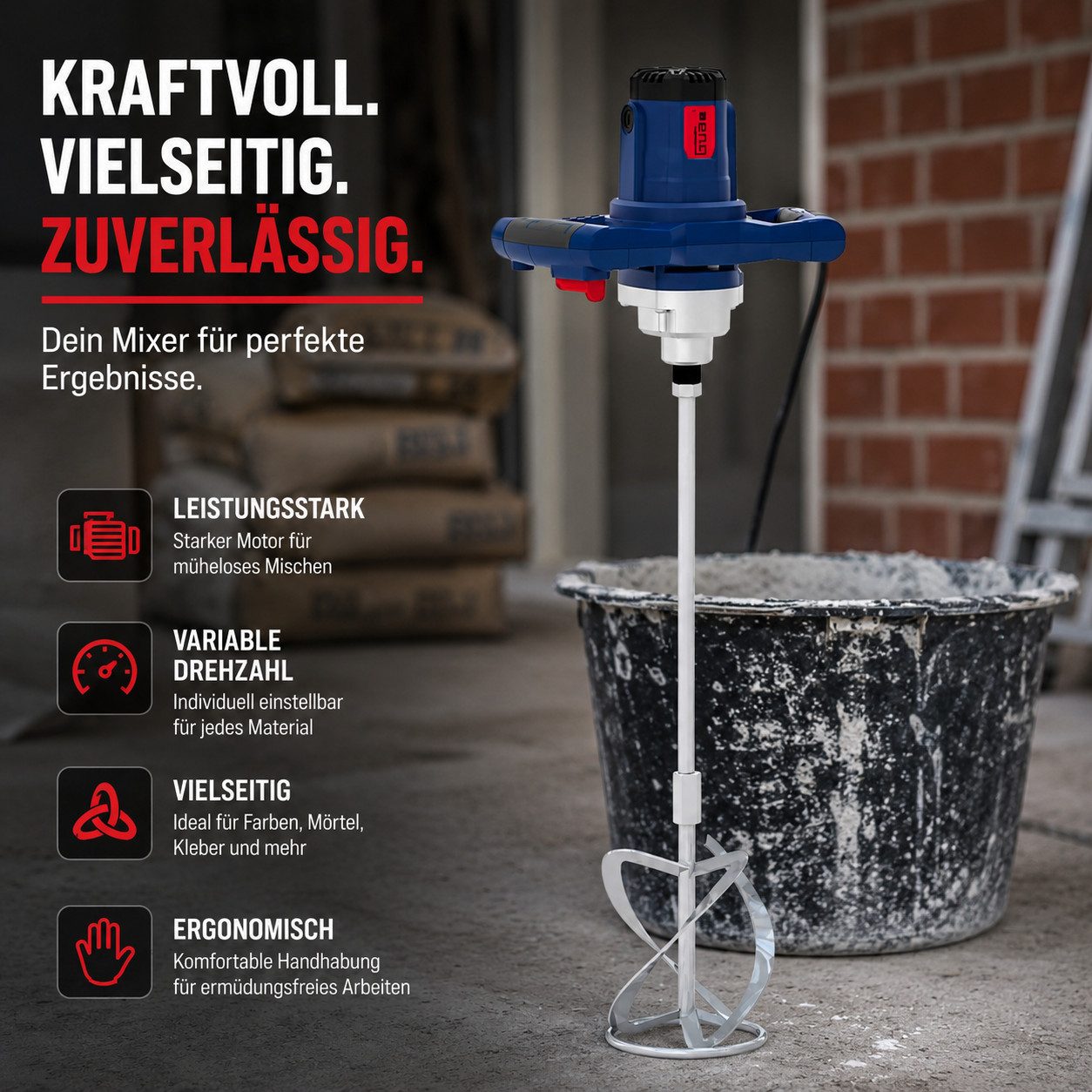 Güde Rührwerk Güde Mörtelrührer Rührwerk Rührgerät GRW 1414.1, Mörtelmischer 1400W