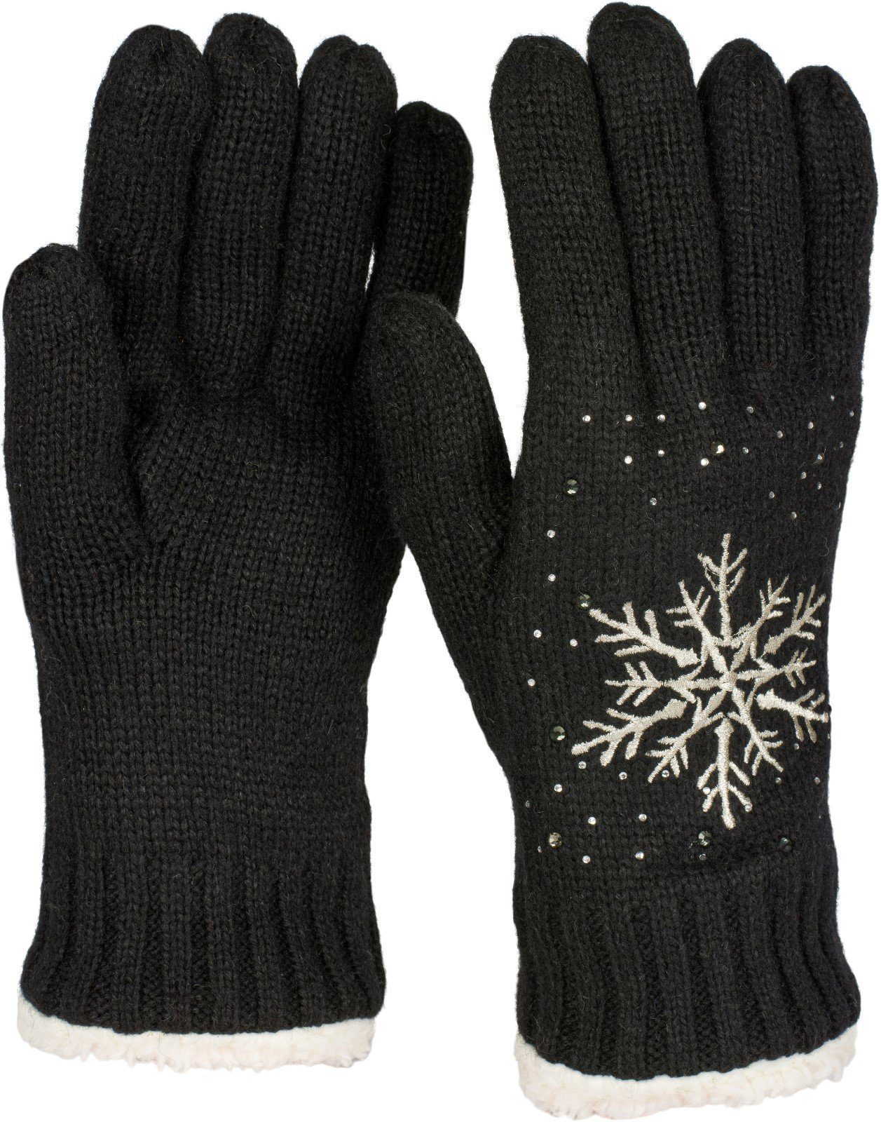 styleBREAKER Strickhandschuhe Strickhandschuhe mit Schneeflocke, Strass und Fleece