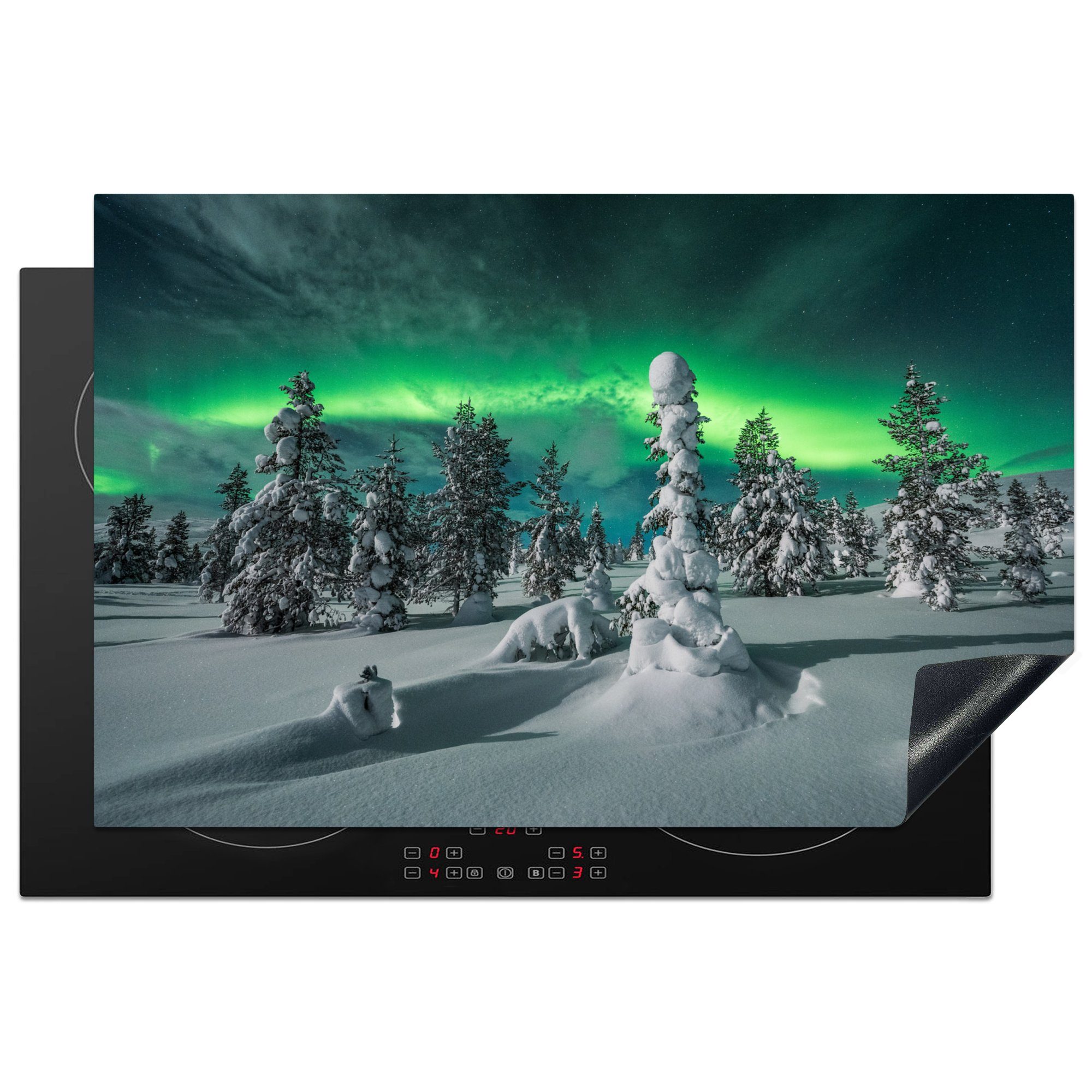 MuchoWow Herdblende-/Abdeckplatte Nordlichter in Finnland, Vinyl, (1 tlg), 81x52 cm, Induktionskochfeld Schutz für die küche, Ceranfeldabdeckung