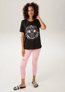 Aniston CASUAL T-Shirt mit Smiley-Frontprint im Animal-Look