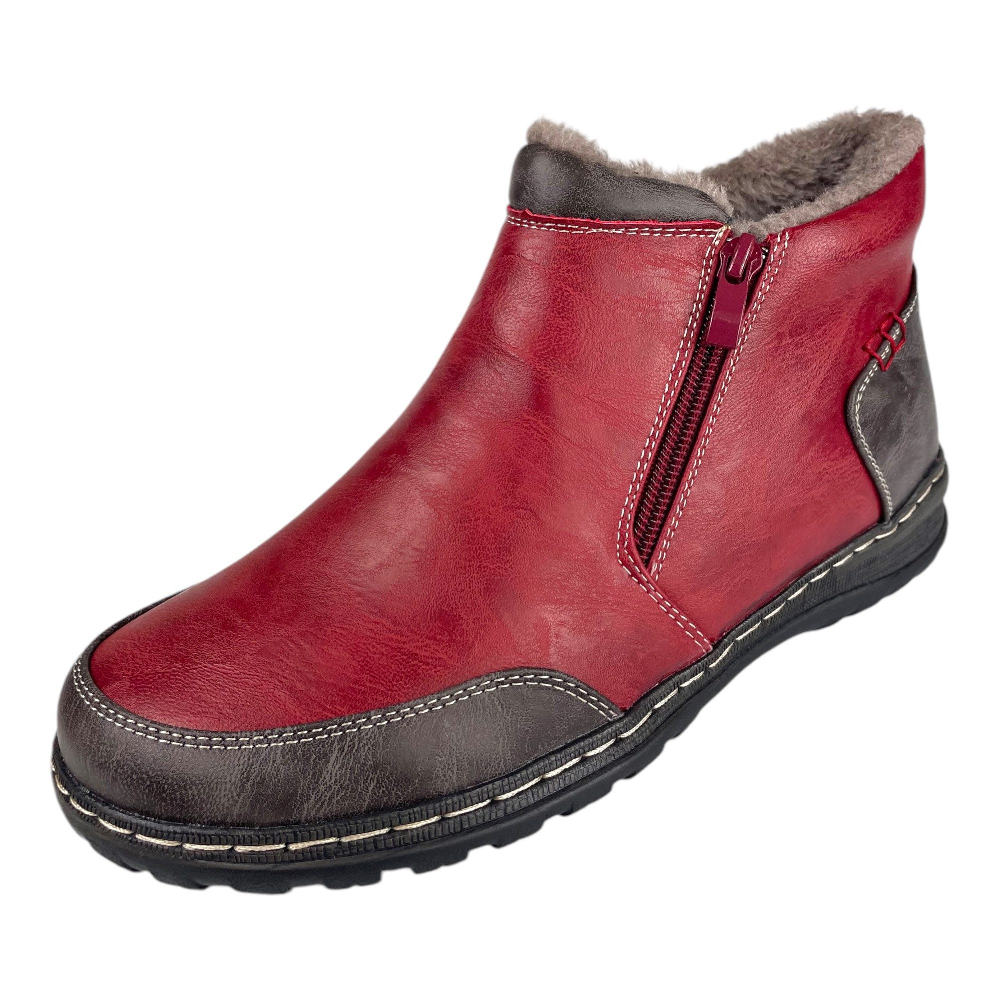 Taschen4life Damen Stiefelette 9680 Stiefelette 2 farbig, warm gefüttert, 2x Reißverschluss