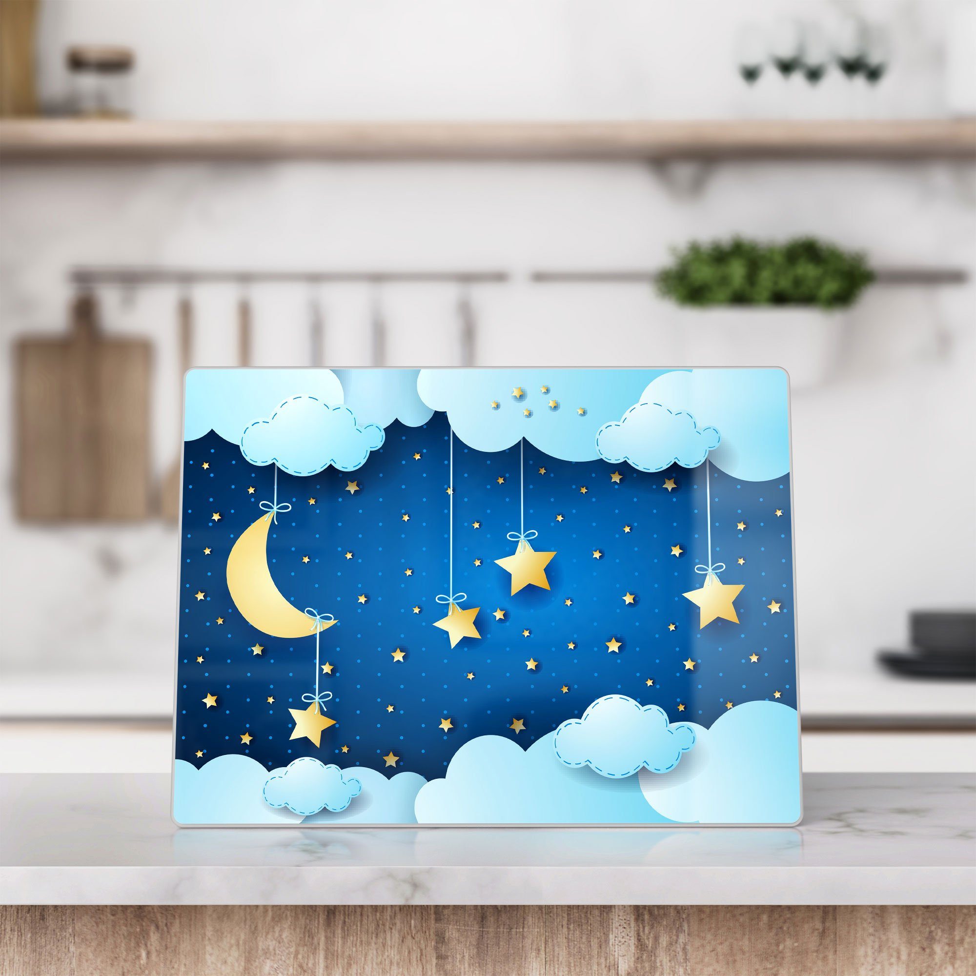 DEQORI Schneidebrett 'Mond Sterne Platte Collage', Schneideplatte Frühstücksbrett Glas, und