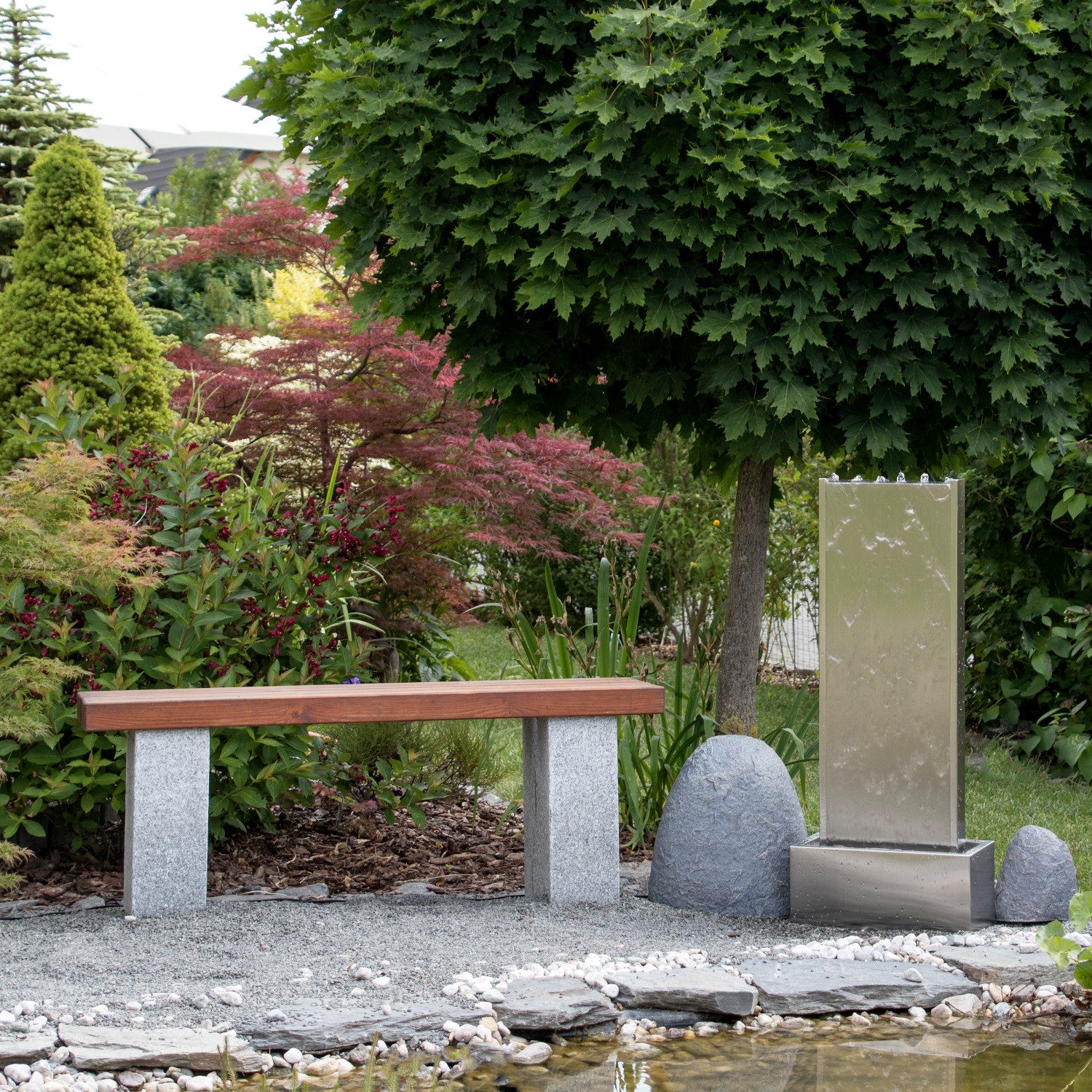 Köhko Gartenbrunnen "MURO " mit LED aus Edelstahl Wasserwand für Garten Terrasse