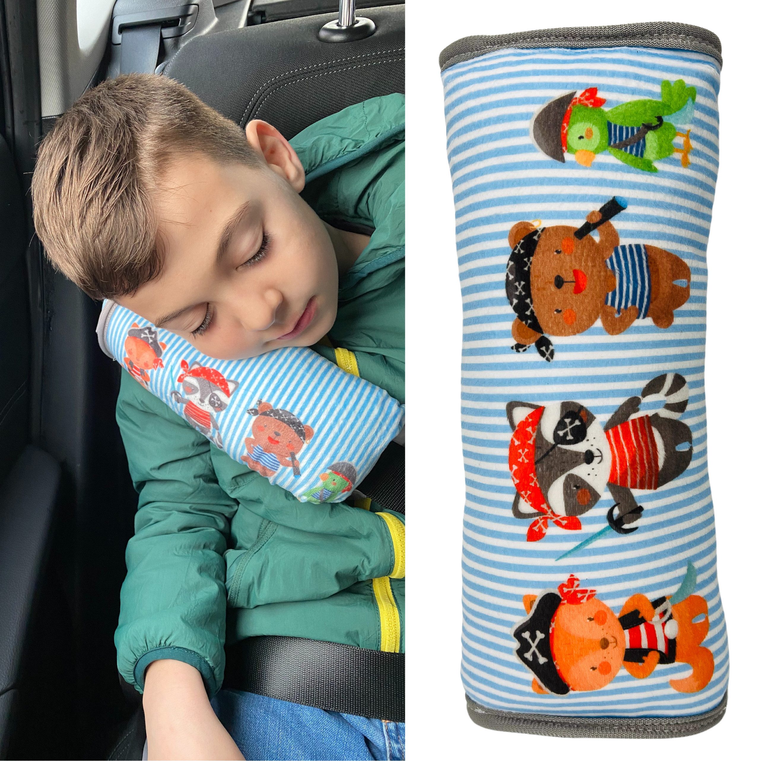 HECKBO Schlafkissen Auto Schlafkissen Piraten Tiere für Kinder Mädchen Jungen Auto Kissen