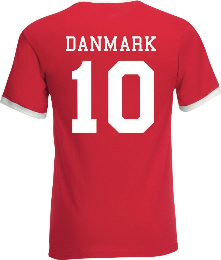 Designz T-Shirt Motiv Dänemark Youth trendigem T-Shirt Look Herren im Trikot mit Fußball