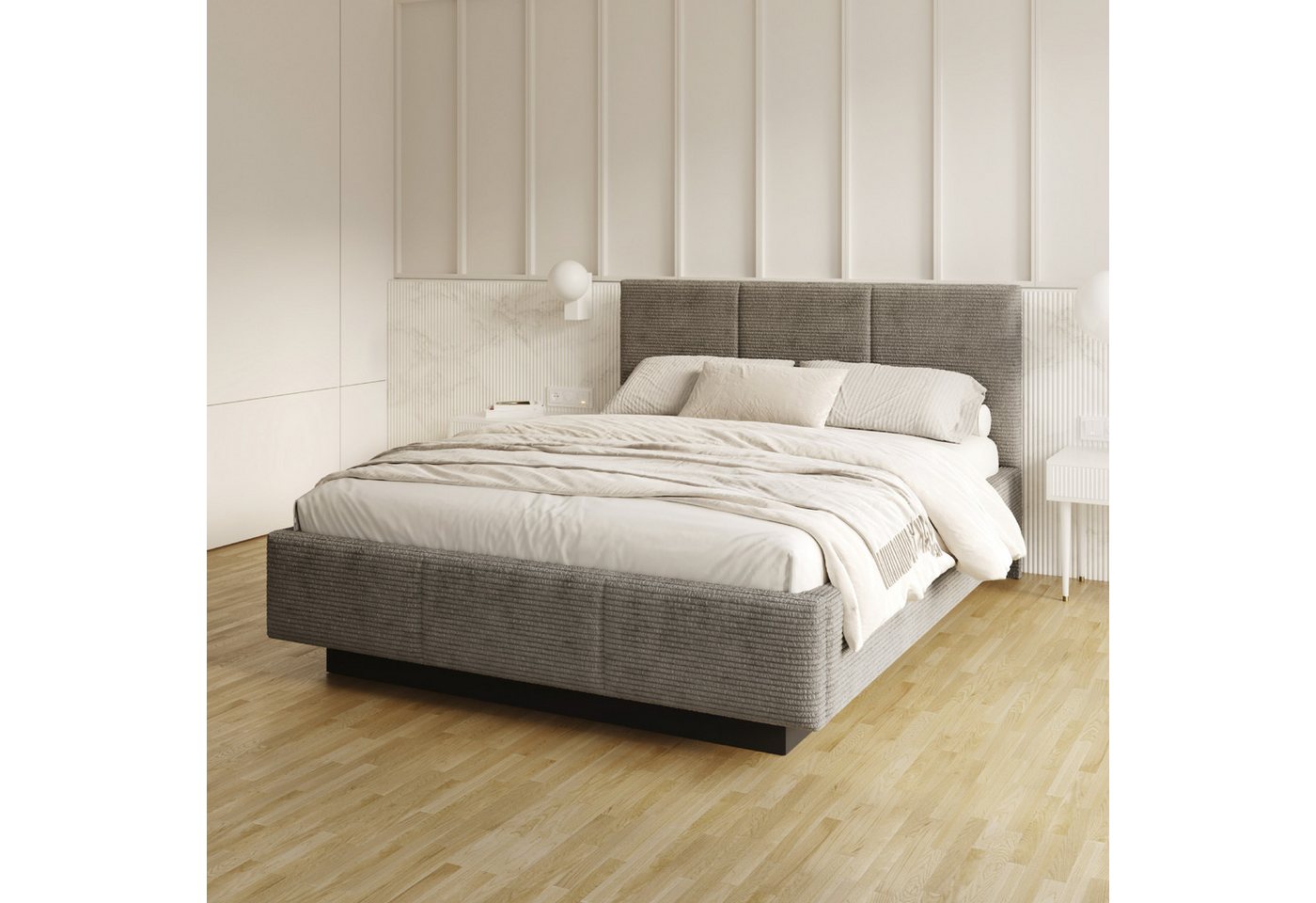 FDM Polsterbett ALMADA modern mit Bettkasten MADE IN EU - mit Cord Bezug (verfügbar 90x200 120x200 140x200 160x200 180x200cm, Bettrahmen, Bett, mit großen gepolsterten Kopfteil, mit Bettkasten zum aufklappen), Hebbarer Metallrahmen, Bettkasten, mit/ohne M
