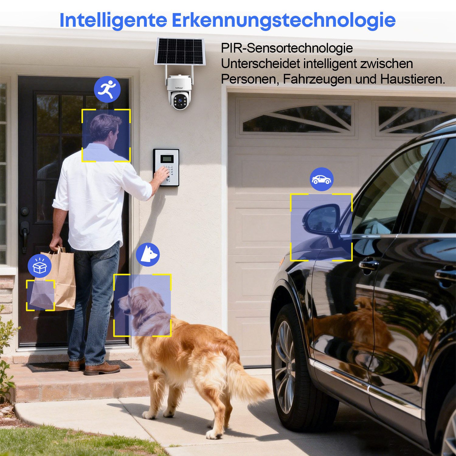 CkeyiN Überwachungskamera außen 360°-WLAN-Überwachungskamera, 2.4G WLAN, 4MP, 2560*1920 Pixel (Außenbereich, Solarenergieüberwachung, mit 2-Wege-Audio, Nachtsicht, Bewegungserkennung & Geräuscherkennung)