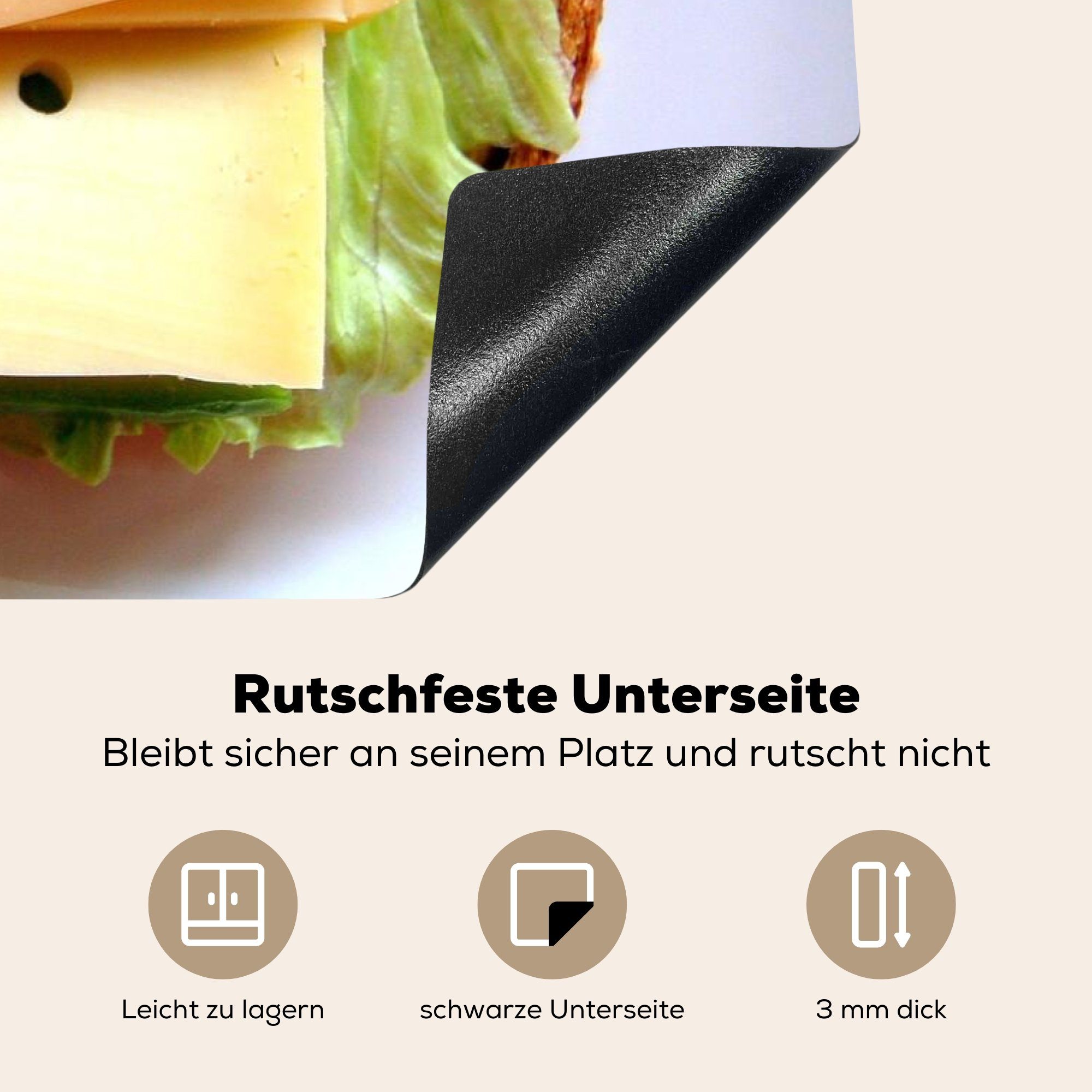 MuchoWow Herdblende-/Abdeckplatte Brot - 81x52 tlg), Käse Vinyl, (1 cm, küche, Gouda, Ceranfeldabdeckung für Induktionskochfeld - Schutz die