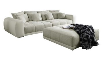 luma-home Polsterhocker 15138 (XXL-Hocker 120x120 cm mit Federkernpolsterung, passend zum Big Sofa), Kunstleder Weiß und Web-Strukturstoff Grau Beige