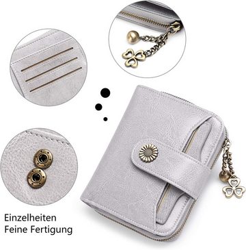 HEYHIPPO Brieftasche Kleines Damen-Portemonnaie, echtes Leder, Kartenfach, Reißverschluss, 8 Kartenfächer, 12 x 3 x 10 cm