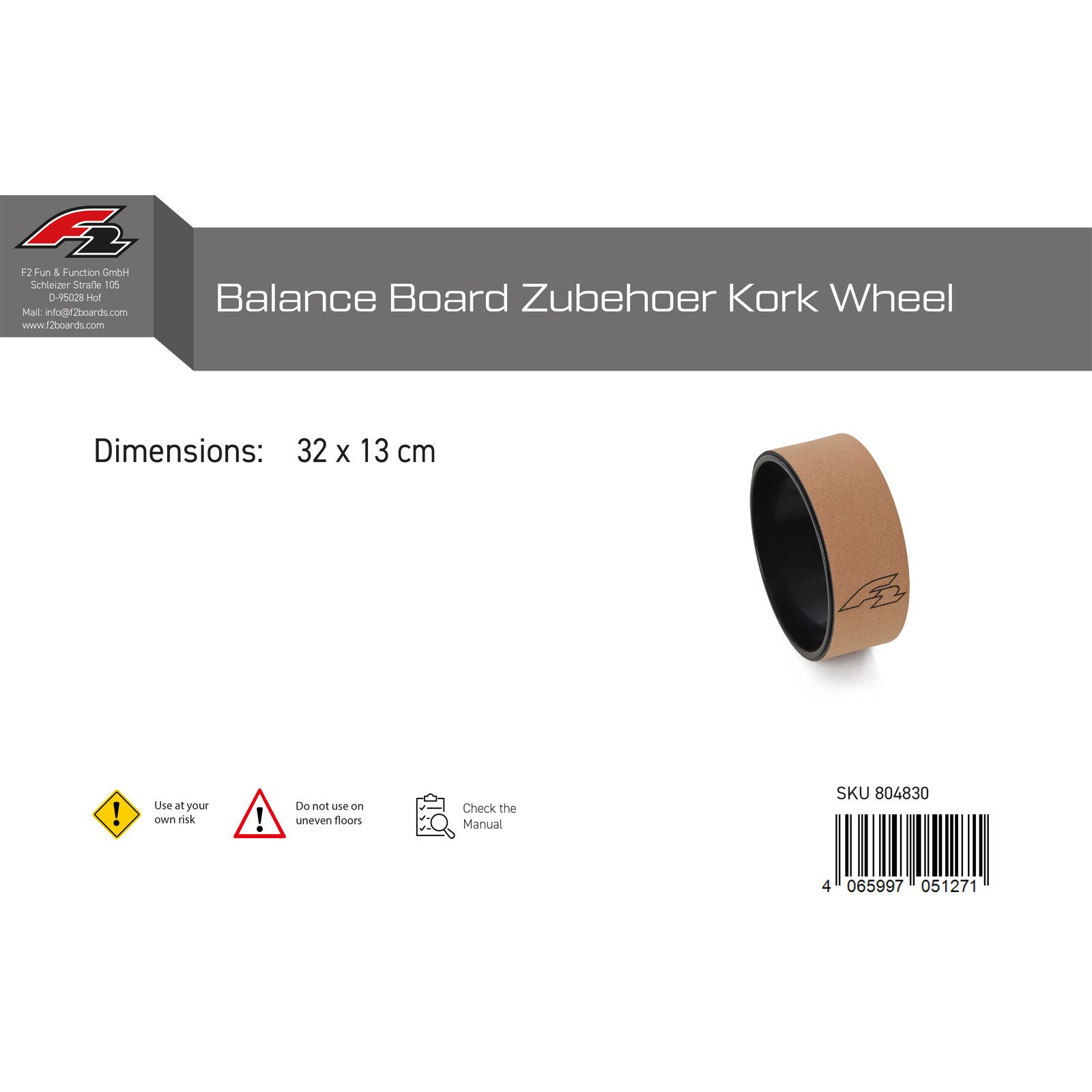 F2 Balanceboard F2 Balance Board Zubehör Kork Wheel Balance Training 32x13cm 2024/25