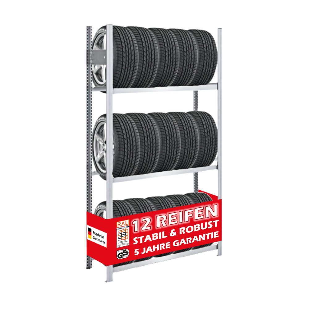 PROREGAL® Schwerlastregal Reifenregal TIRE PRO Made in Germany für bis zu 72 Reifen Verzinkt, Extrem robust dank Industriequalität aus Deutschland