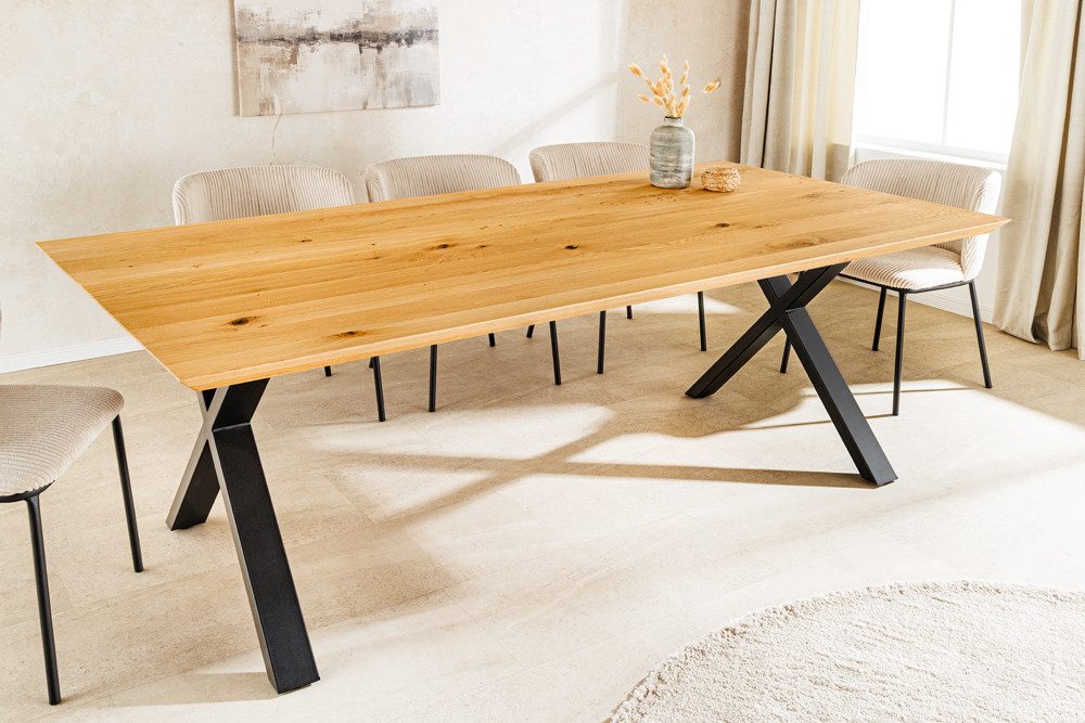 riess-ambiente Esstisch WILD OAK 160cm natur - Wildeiche, Schweizer Kante, X-Gestell, geölt (Einzelartikel, 1-St), Urbaner Massivholztisch für 6 Personen - ideal für Wohn- & Esszimmer