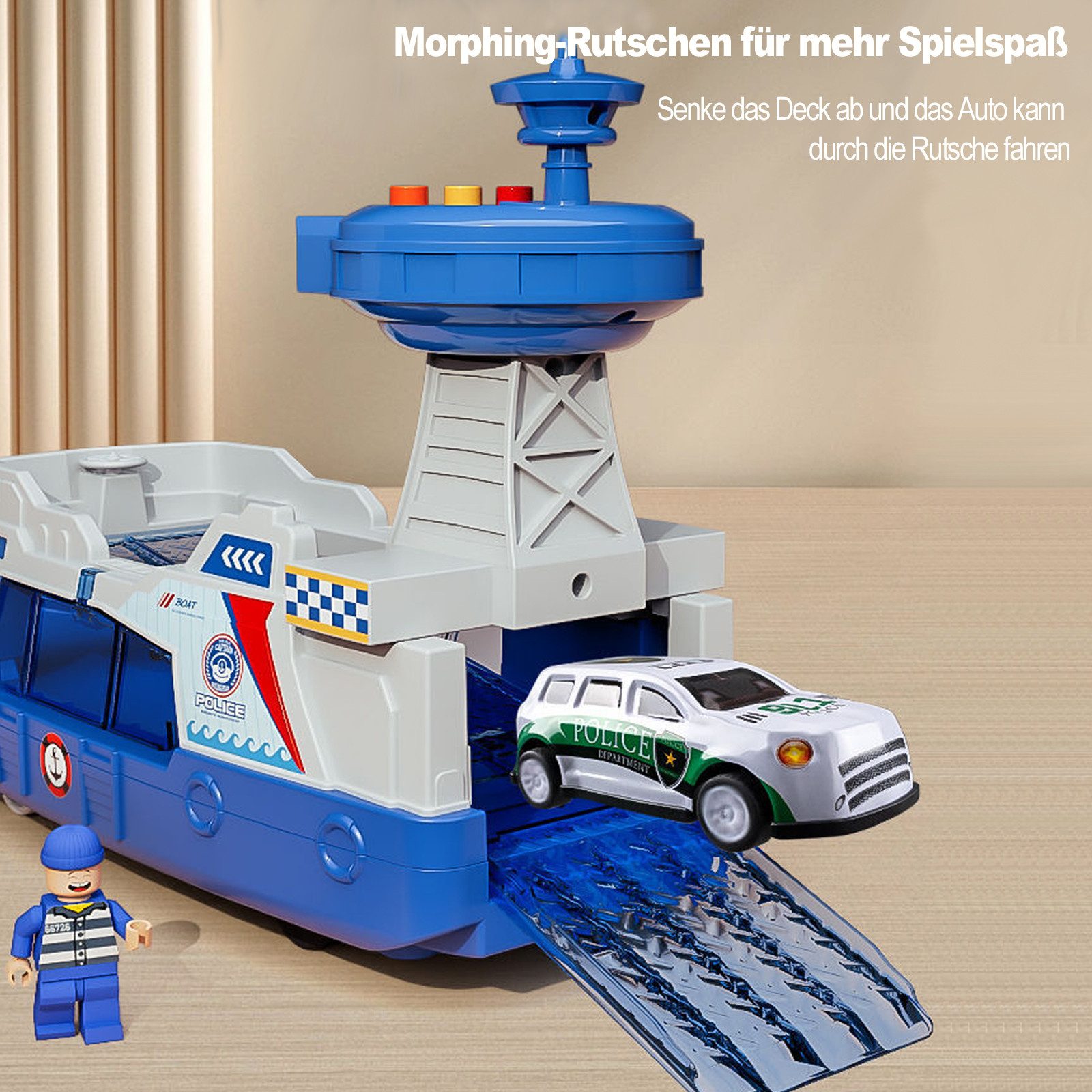 Esun Spielzeug-Auto Auto Spielzeug, Spielzeugschiff mit 3 Spielzeugauto 1:16, (Set), Spielzeug Auto mit Licht und Sound, Aufziehauto