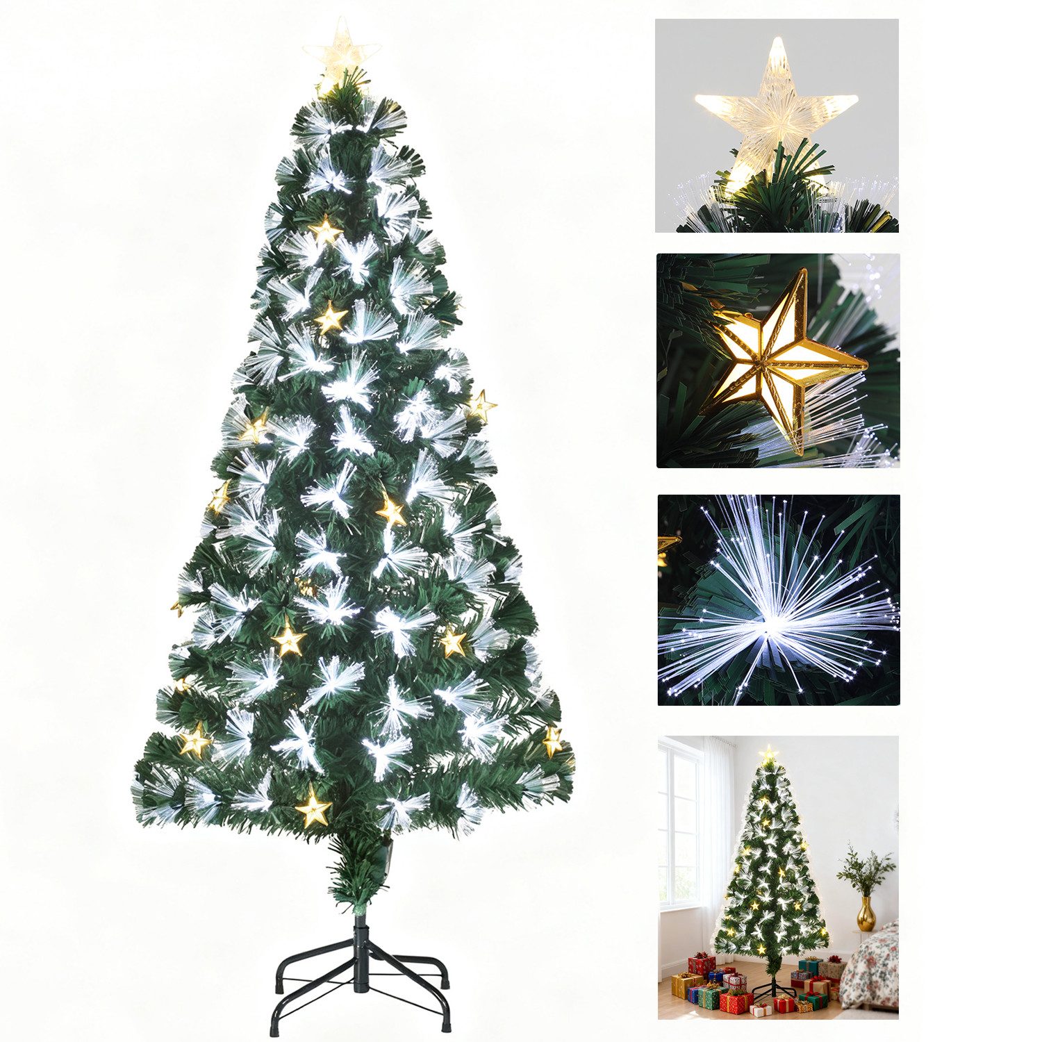 LETGOSPT Künstlicher Weihnachtsbaum Künstlicher Weihnachtsbaum für Gemütliche Deko – Dicht & Formstabil, 120 cm Baum mit 125 Zweigen & 16 LED-Sternleuchten, Ideal für Kinderzimmer, Sideboards oder Kleine Wohnbereiche