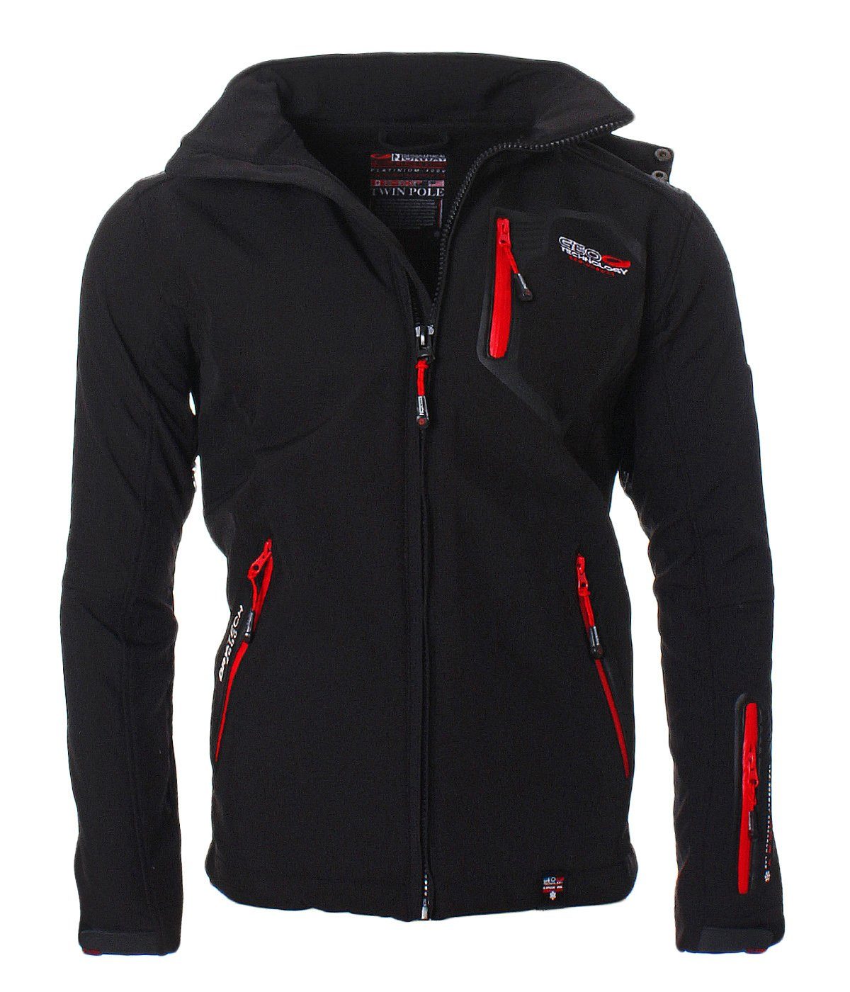 Supergünstiger Preis, große Veröffentlichung Geographical Norway Softshelljacke Tsunami mit Outdoor, abnehmbarer Kapuze, Herren, Jacke, Windbrecher, Übergangsjacke Schwarz