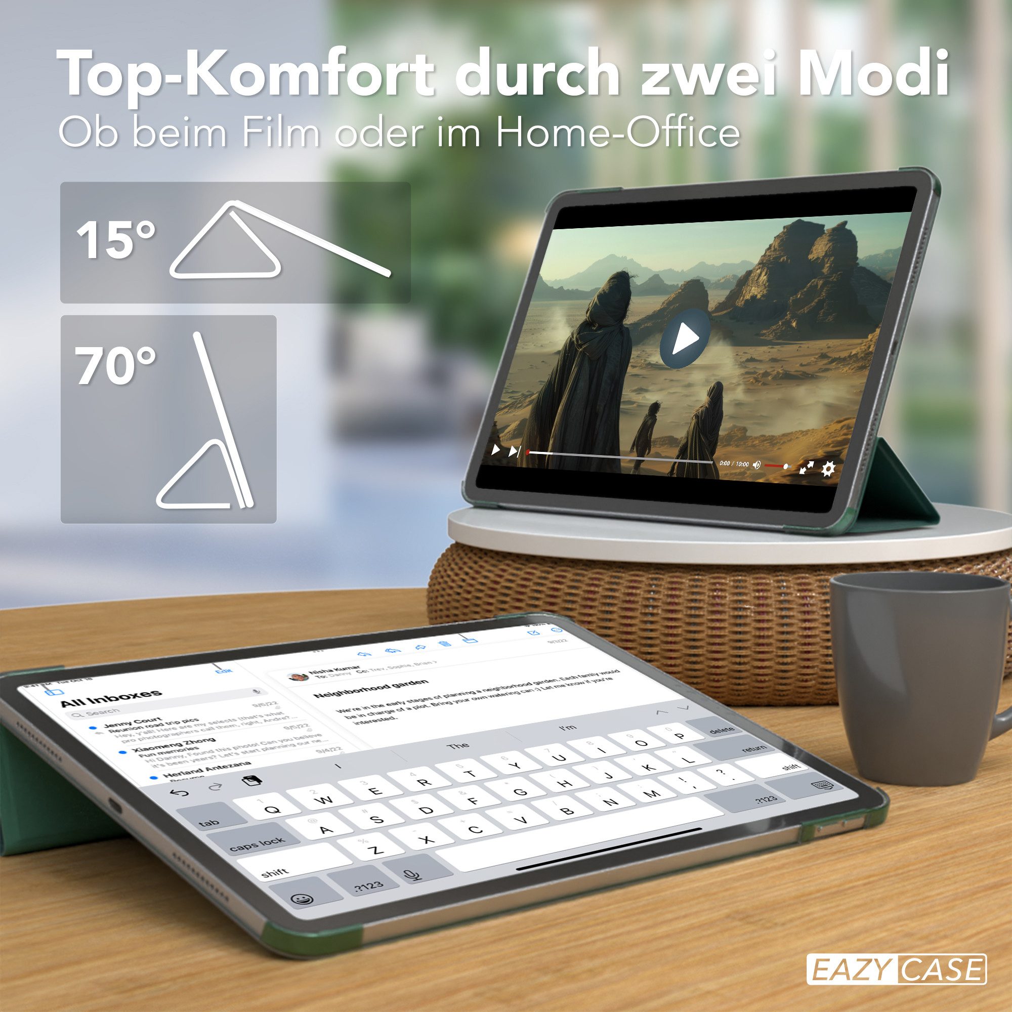 EAZY CASE Tablet-Hülle Smartcase für Apple iPad Air 11 (2026) 11 Zoll, Tablet Schutzhülle aufstellbar Flip Cover Bookstyle Hülle Dunkelgrün – Bild 5 von 5