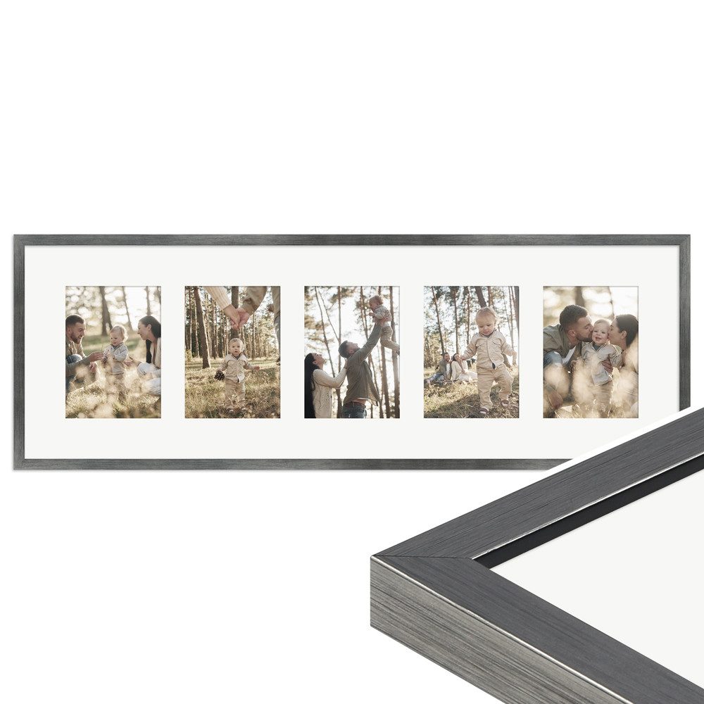 WANDStyle Galerierahmen G950 30x90 cm, für 5 Bilder, im Format 13x18 cm, aus Massivholz in der Farbe Metall