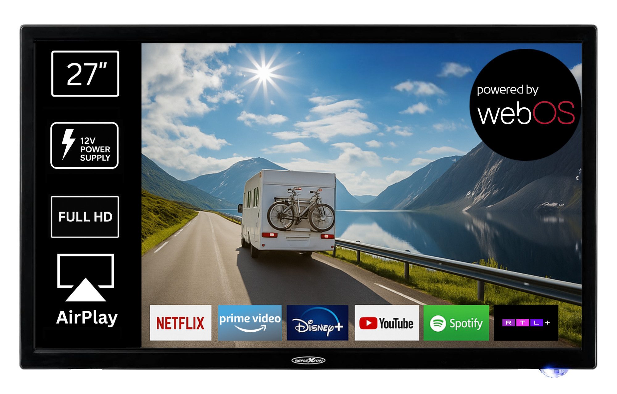 Reflexion LDD27iBT LED-Fernseher (69 cm/27 Zoll, Full HD, Smart-TV, powered by WebOS Hub (LG), DC IN 12 Volt, Netzteil 230 Volt, integrierter DVD-Player)
