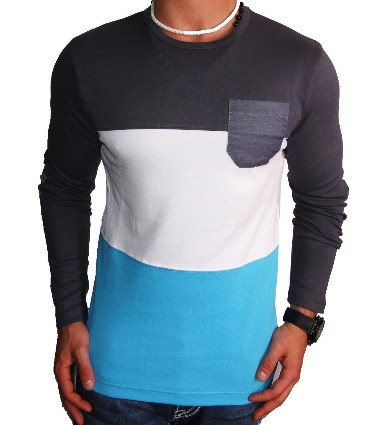 JEEL Langarmshirt Longsleeve mit Rundhals und Brusttasche günstig online kaufen