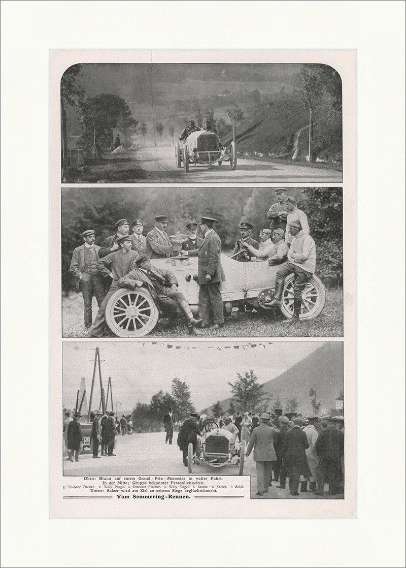 Kunstdruck Vom Semmering-Rennen 1909 Autorennen Sieger Männer Mercedes F_Vintage