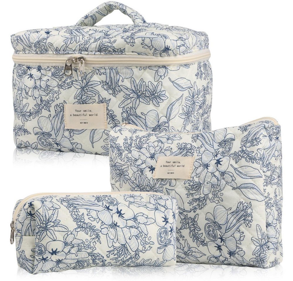 Blusmart Kosmetiktasche 3 teile/satz Damen geste ppte Baumwolle Aufbewahrung tasche (ästhetisch bedruckte Make-up-Tasche, 3-tlg., Groß, Mittel, Klein), Kapazität Toiletten artikel Veranstalter Kosmetik beutel