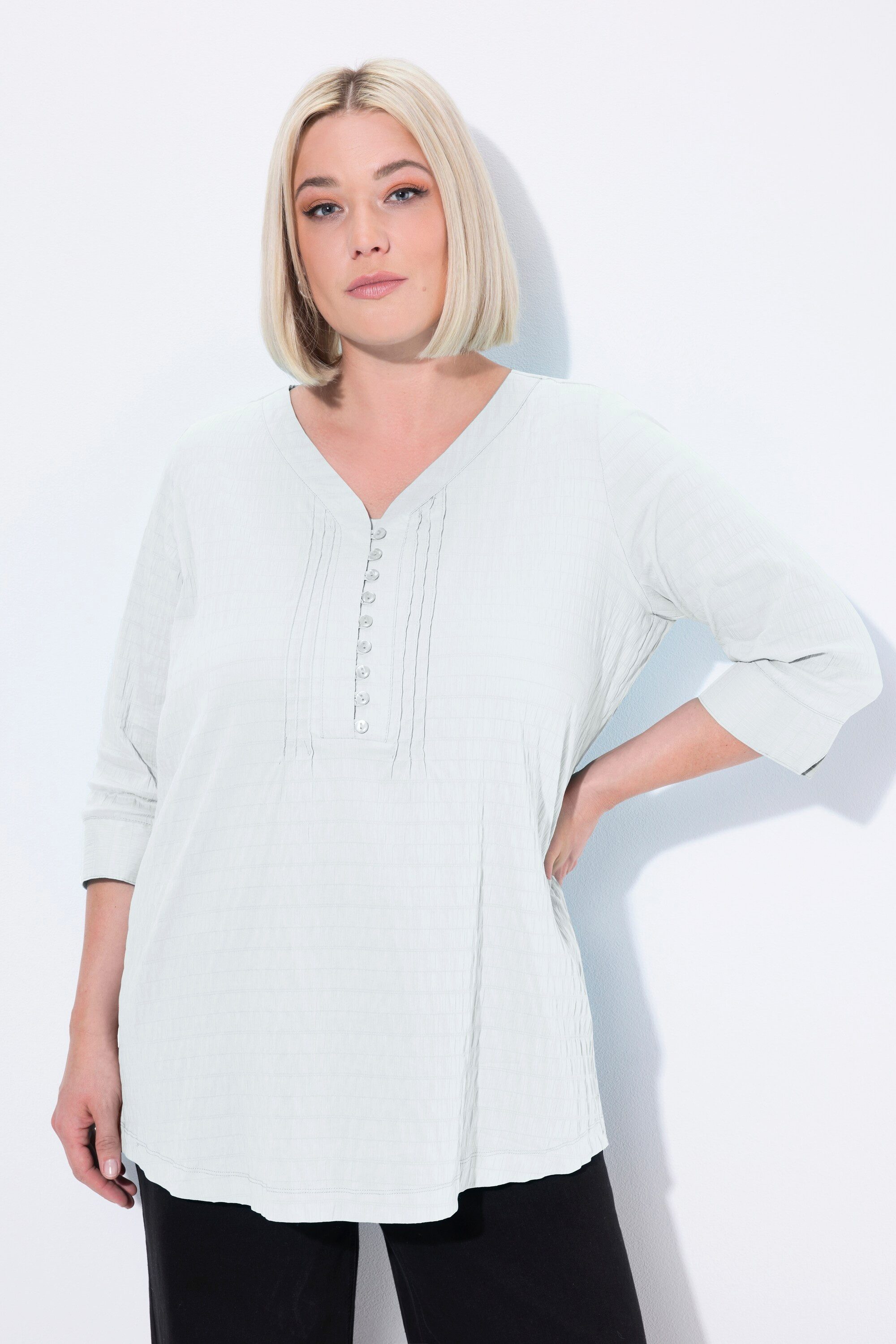 Ulla Popken Tunika Bubble-Tunika Biesen Herzausschnitt 3/4-Arm