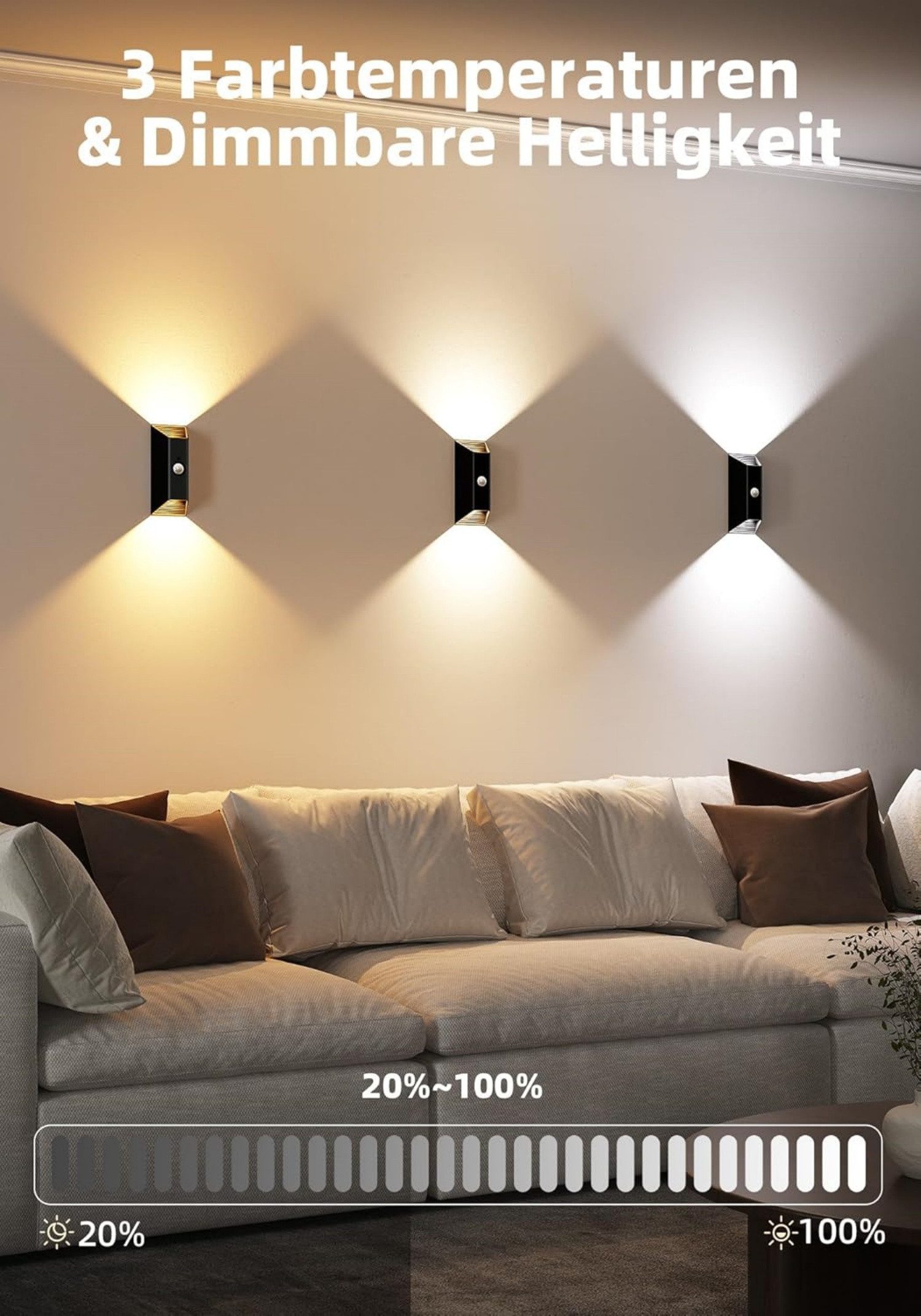 ibettertec Wandstrahler Akku Wandleuchte Innen mit Bewegungssensor, 4000mAh Akku Wandlampe mit Fernbedienung, 3 Farben, Timer-Funktion, Wandlicht Up and Down, Aufladbare LED Wandleuchte für Treppe, Flur (1 Stück)