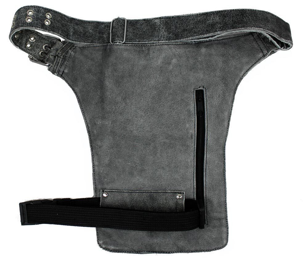 Alpha Speeds Beintasche / Bauchtasche aus echtem Leder Motorrad, Biker & Freizeit Antik Grau, hochwertiges Echtleder, 3 Frontfächer & 1 großes Rückfach