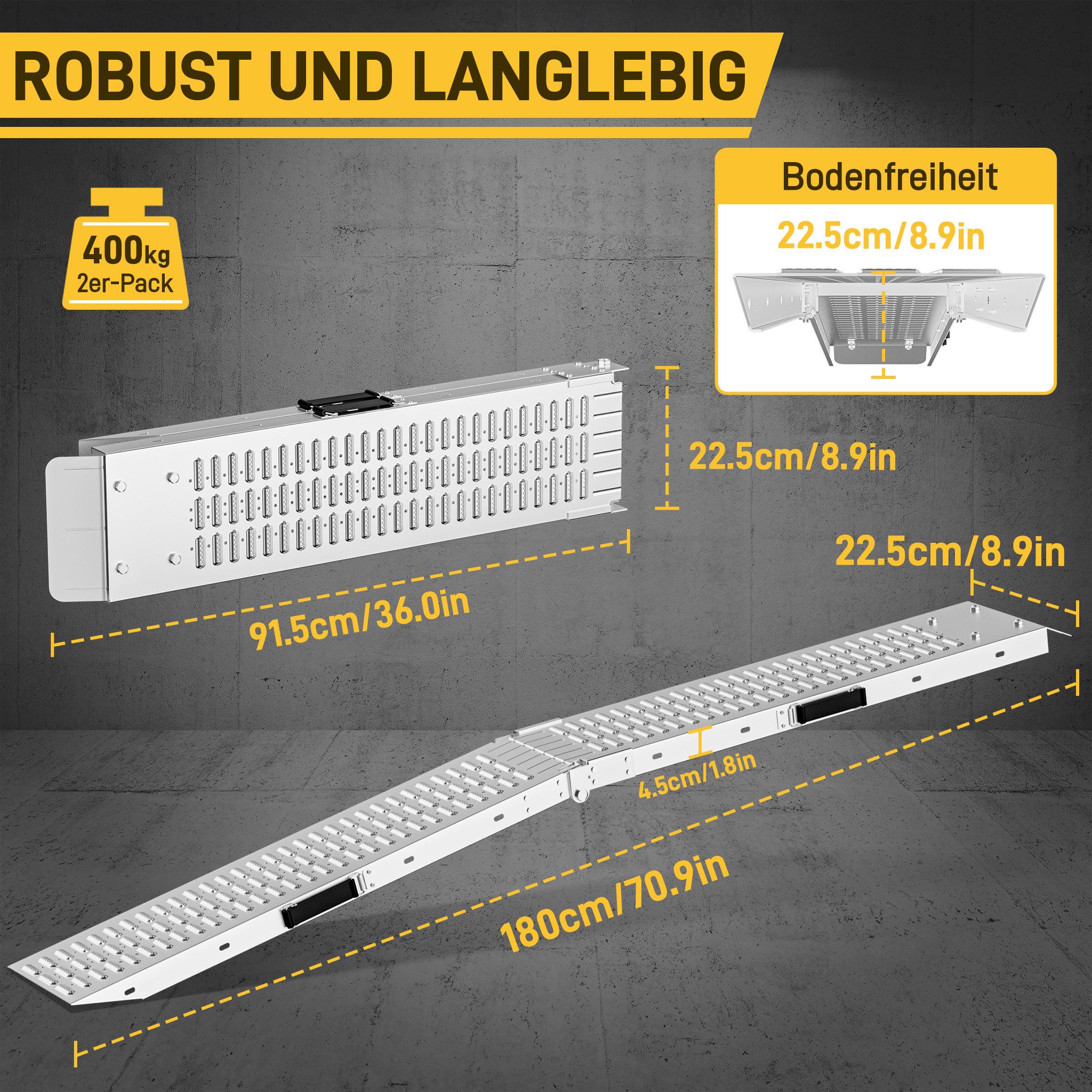 FIVMEN Auffahrrampe Laderampe Faltbar Verladerampe 2 x Auffahrschiene Motorradrampe Rampe, für PKW, Anhänger, Treppe, Fahrrad Max 400 kg