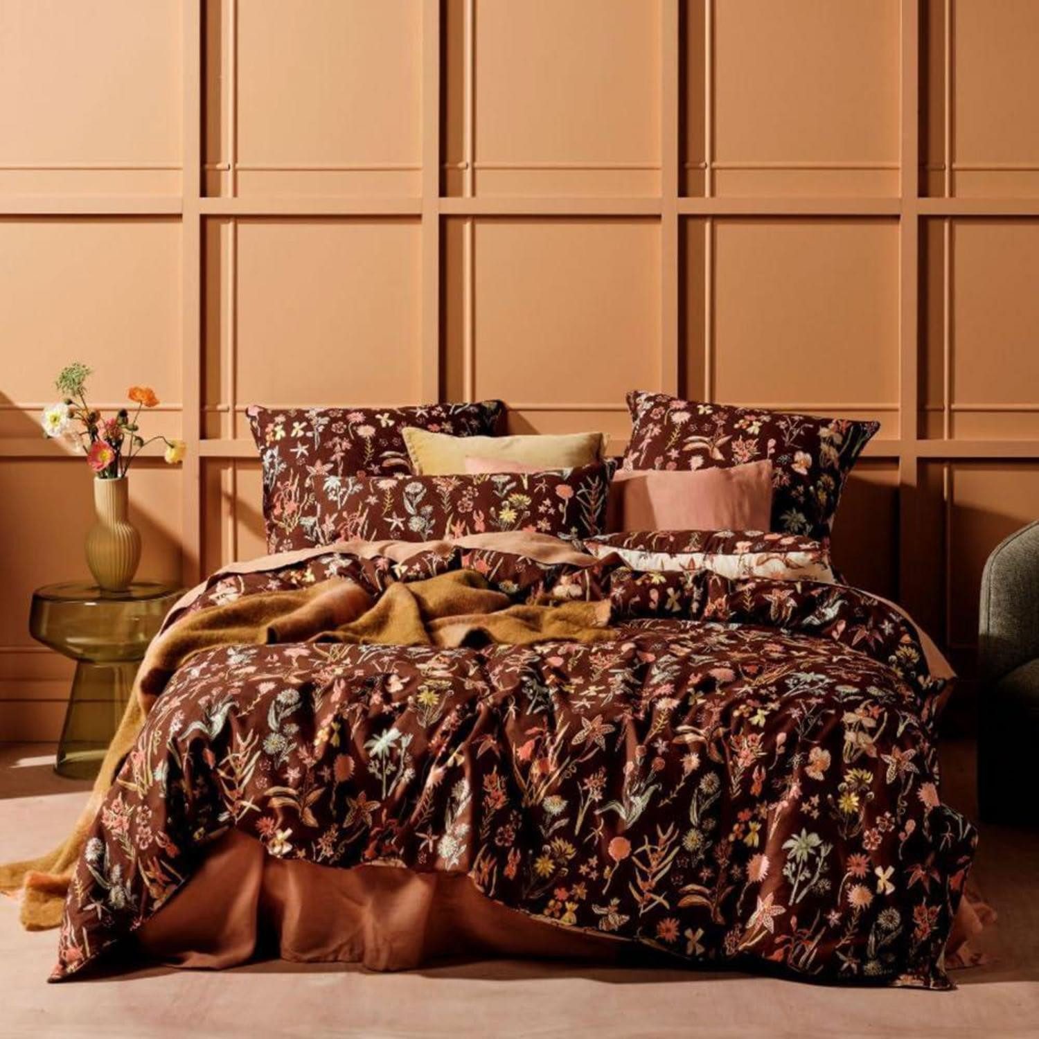 LuxusKollektion Bettwäsche Bettwäsche-Set 220x240 Blumen Braun Mikrofaser