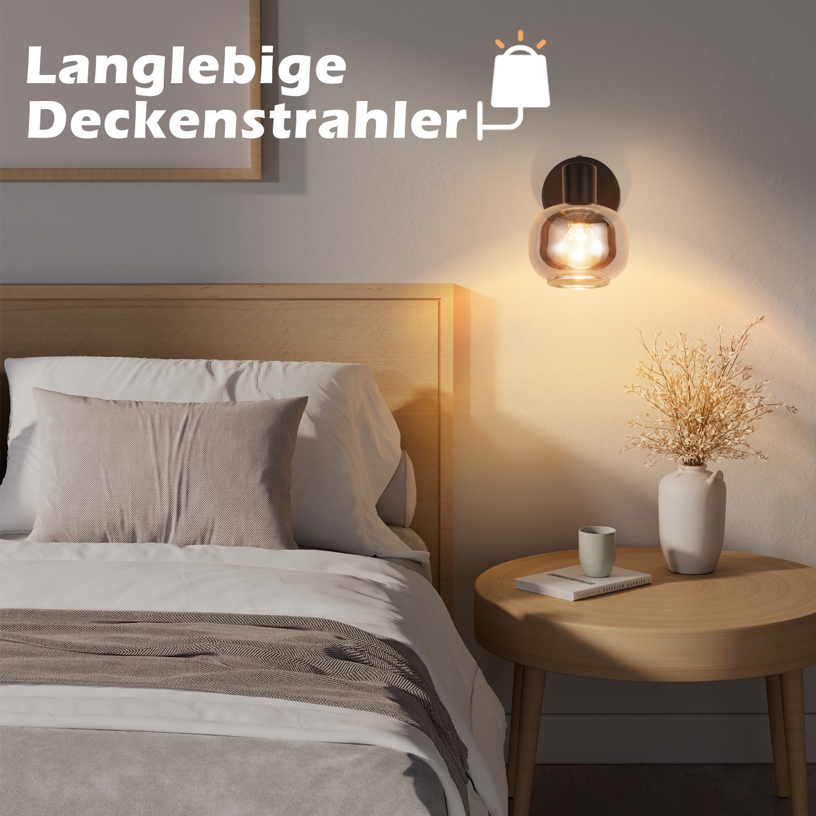 ZMH Deckenleuchte Wohnzimmer Rauchgrau Glas Drehbar 350° Vintage Deckenstrahler Küche, DIY Austauschbare Lichtquelle, ohne Leuchtmittel – Bild 4 von 5