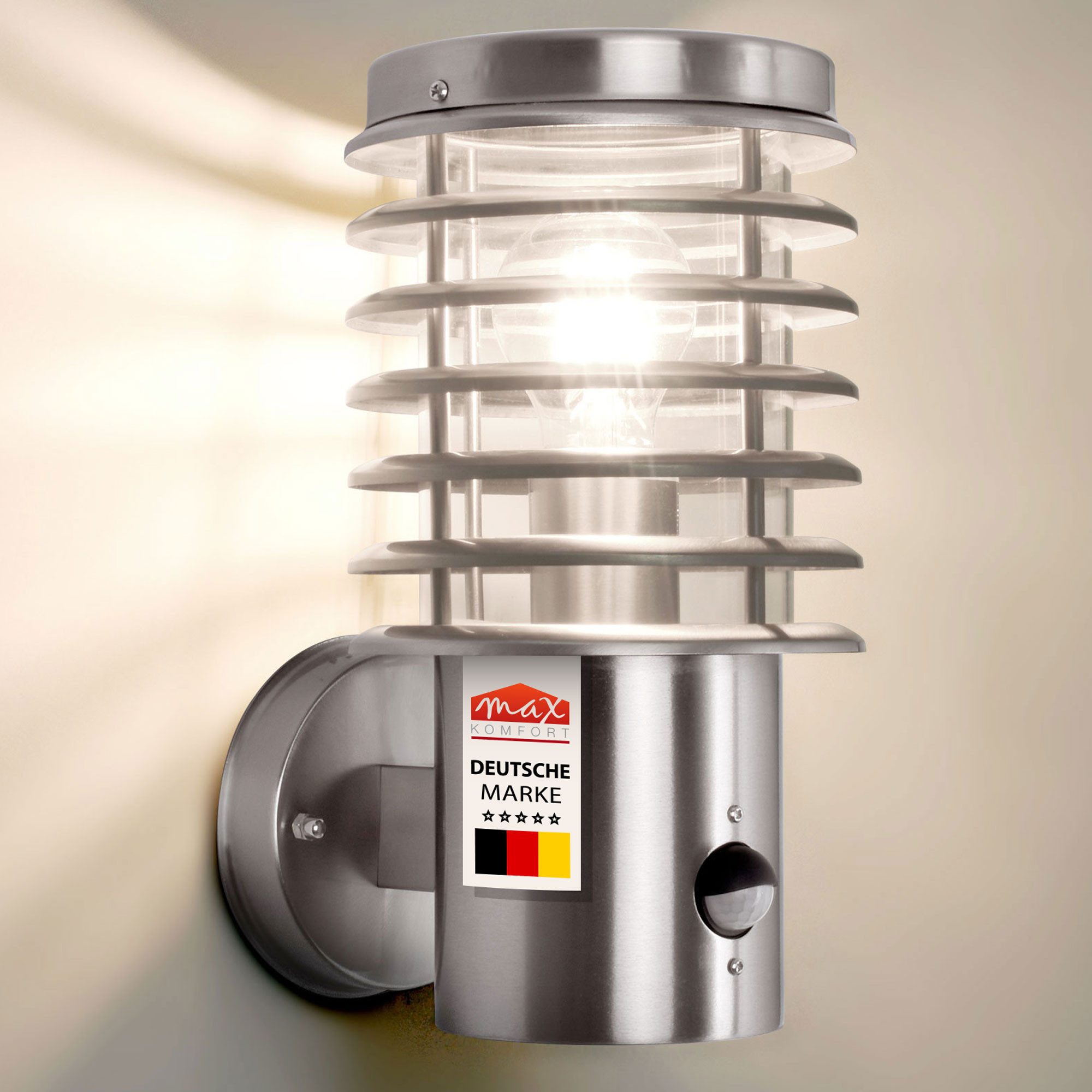 Maxkomfort LED Außen-Wandleuchte mit/ohne Bewegungsmelder - Wandlampe mit E27 Fassung - IP44 Outdoor, mit Bewegungsmelder, ohne Leuchtmittel, Wandleuchte, klassisch & zeitlos, IP44 spritzwassergeschützt