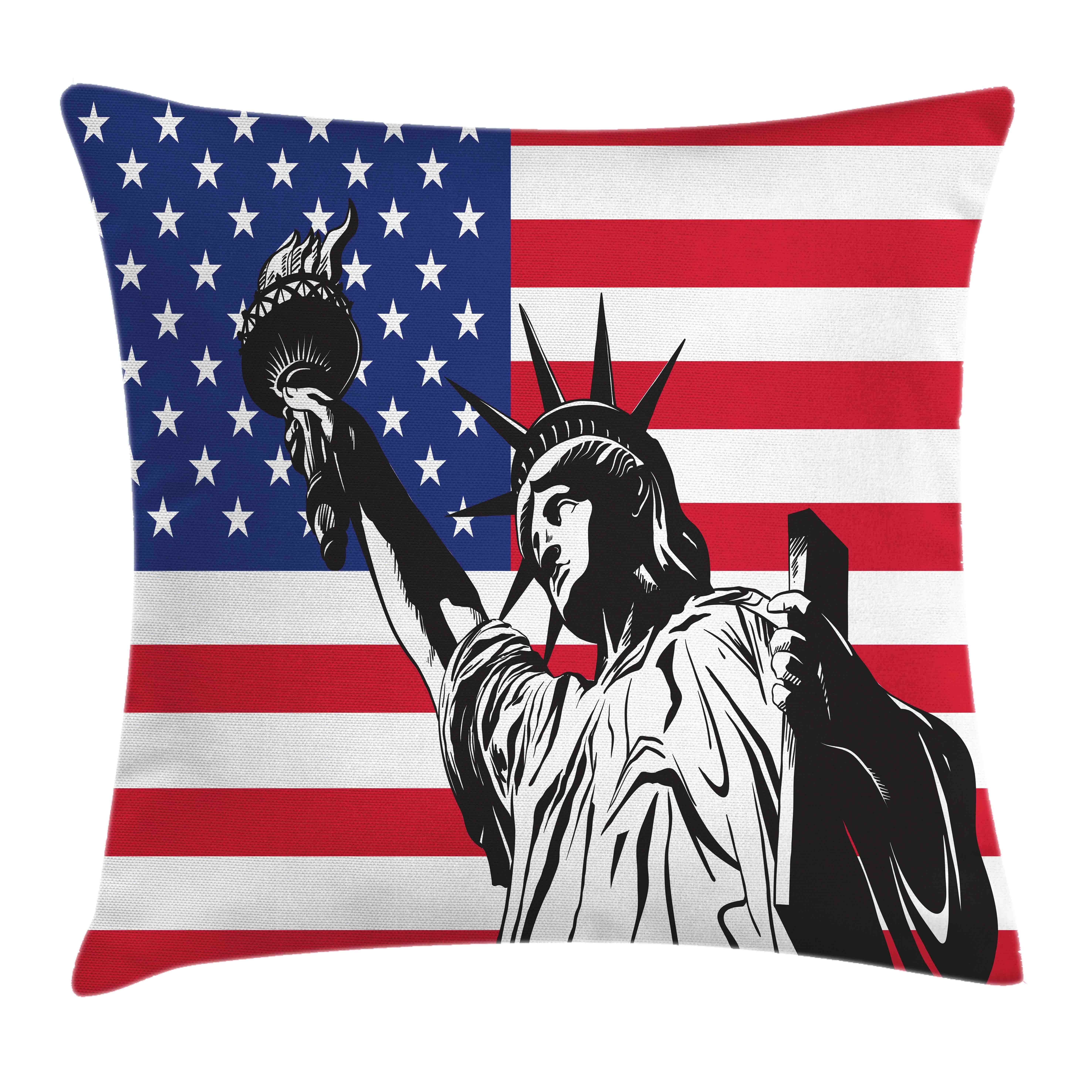 Kissenbezüge Waschbar mit Reißverschluss Kissenhülle mit Farbfesten Klaren Farben Beidseitiger Druck, Abakuhaus (1 Stück), Vierter Juli Lady Liberty auf Flagge