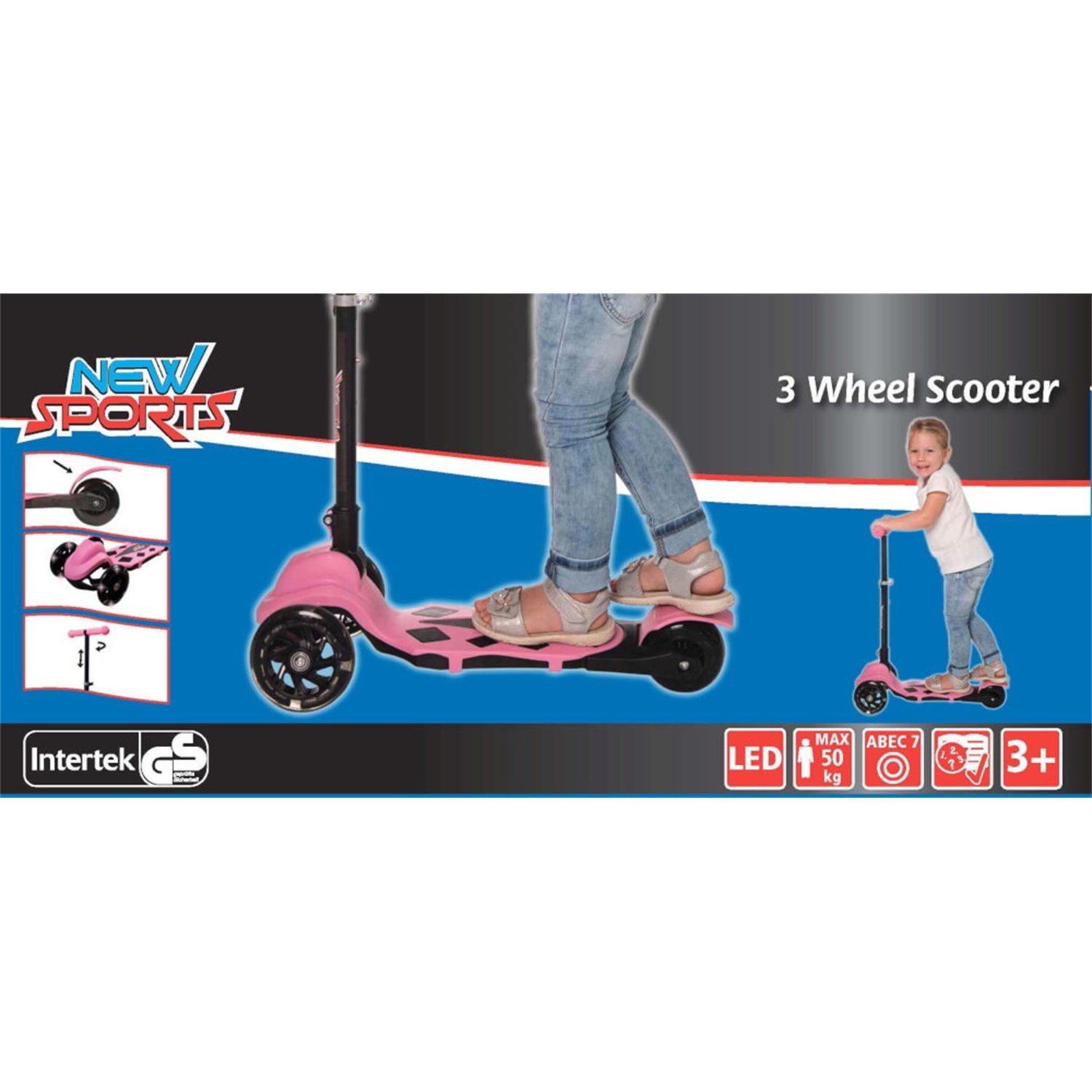 klappbar, mm Vedes New Sports Scooter 3-Wheel Scooter Rosa, 110 73422019