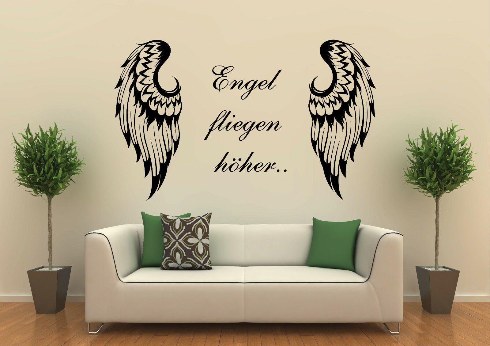Wandtattoodesign Wandtattoo Flügel mit Spruch: Engel fliegen höher... (1  St), Selbstklebend, ohne Hintergrundfolie | Wandtattoos