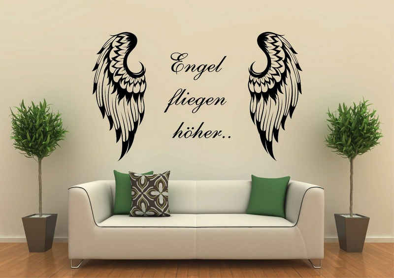 Wandtattoodesign Wandtattoo Flügel mit Spruch: Engel fliegen höher... (1 St), Selbstklebend, ohne Hintergrundfolie