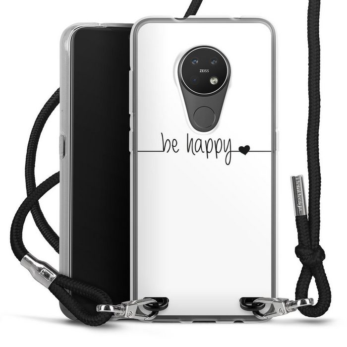 DeinDesign Handyhülle Statement Sprüche Glück Be Happy weisser Hintergrund Nokia 7.2 Handykette Hülle mit Band Case zum Umhängen Cover mit Kette