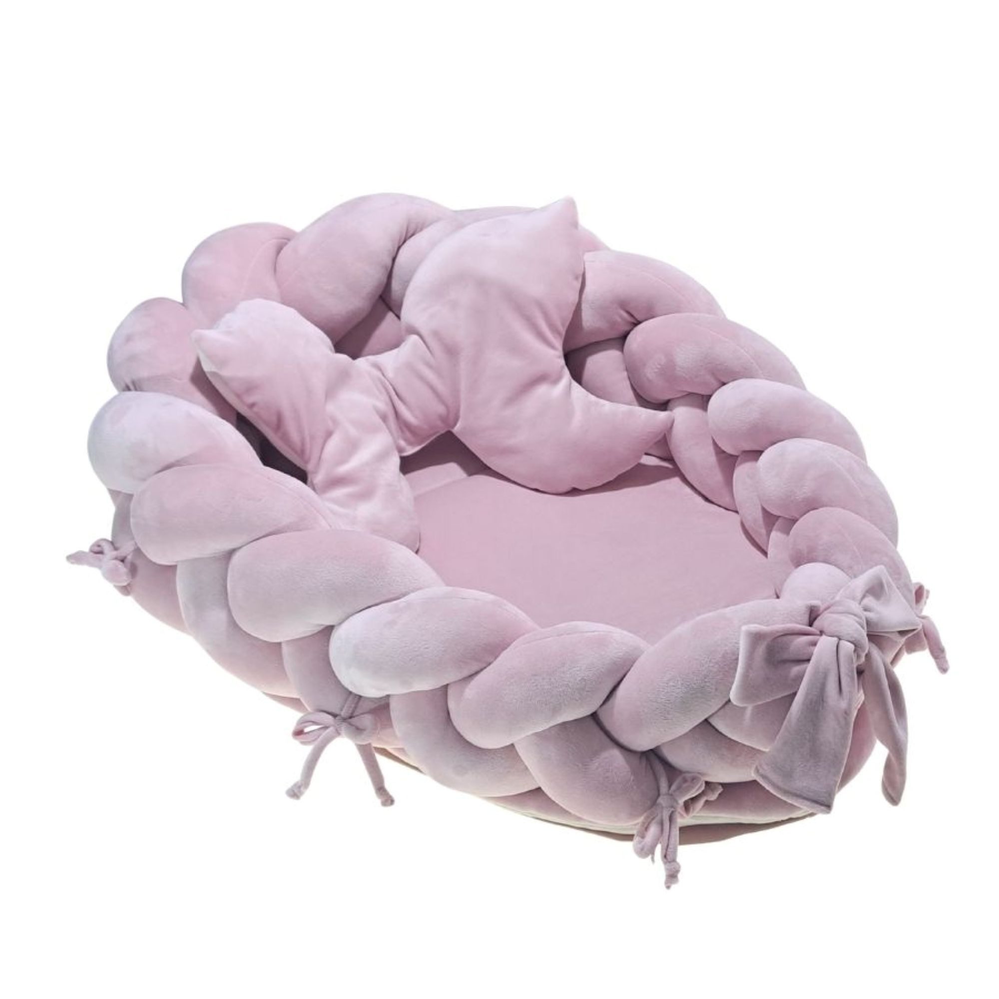 LuMali Kuschelnest 3in1 Babynest XXL Kokon Zopf Matte Kissen superweich wendbar doppelt, (3-teiliges Set: Zopf, Matte, Kissen), Neugeborene Baumwolle Velour antiallergisch wendbar Geschenk Geburt
